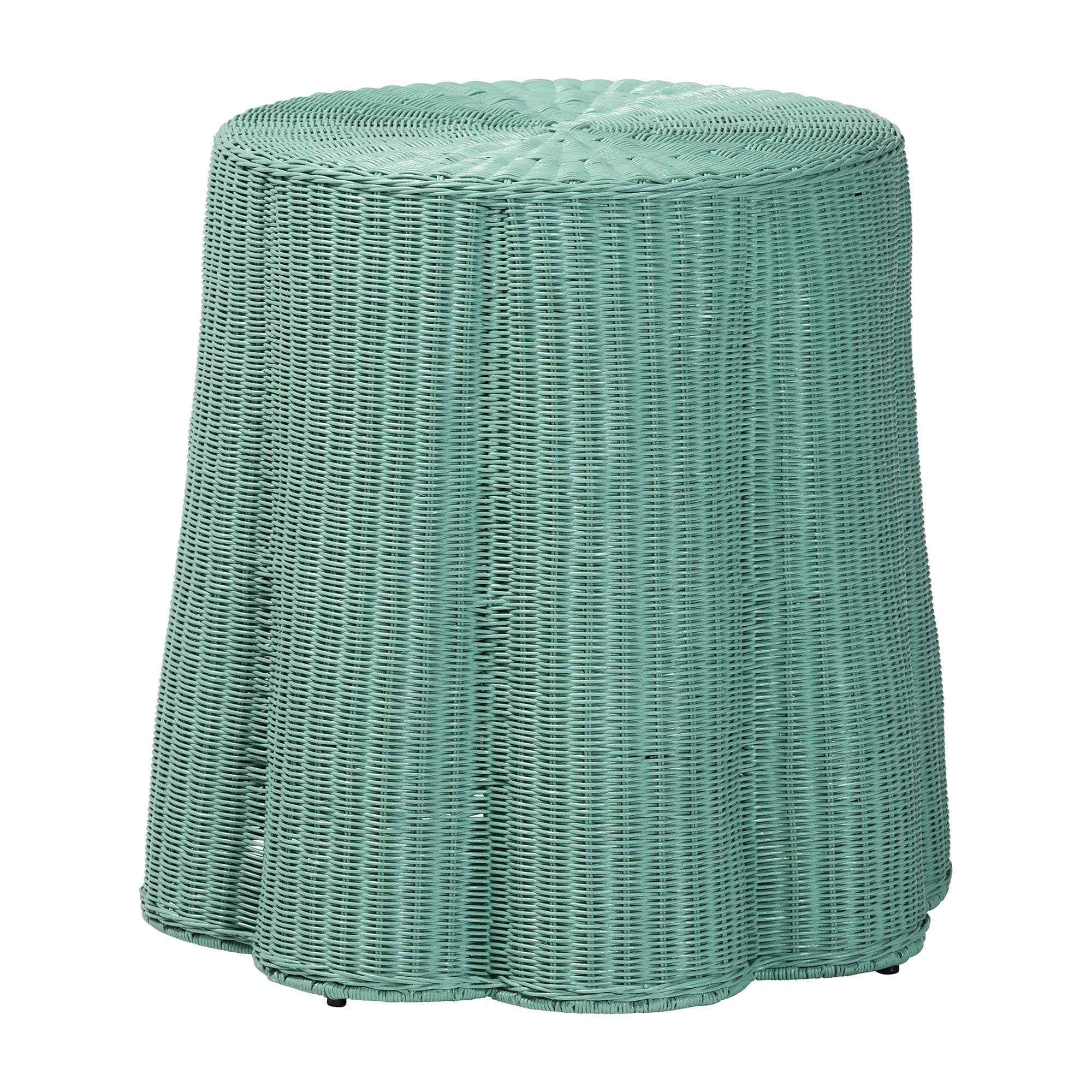 Green Rattan Console Table - 28" Round Accent Table