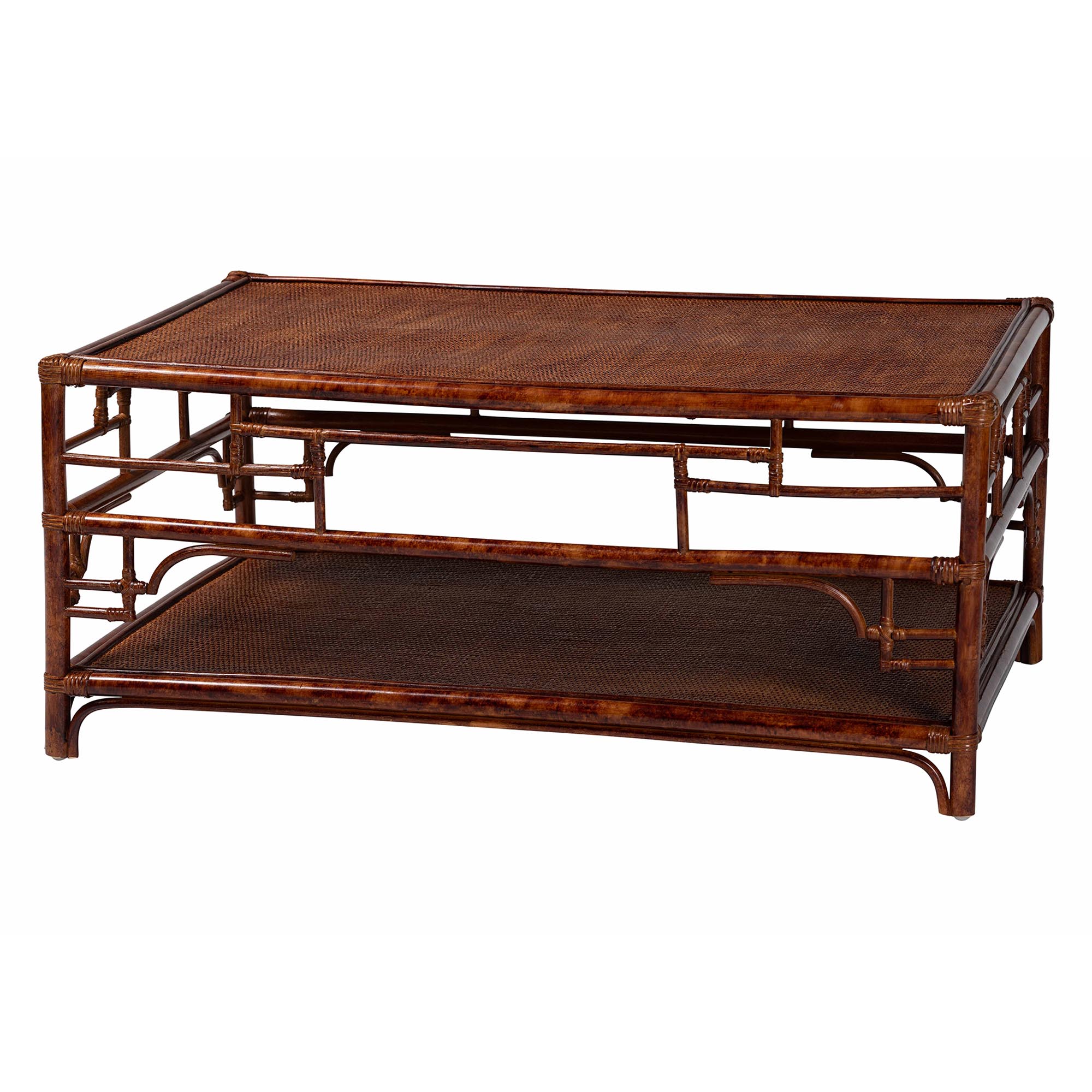 Brown Rattan Coffee Table with Shelf - Living Room Table