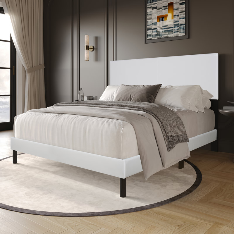 White PU Platform Bed Frame - 42" x 79"