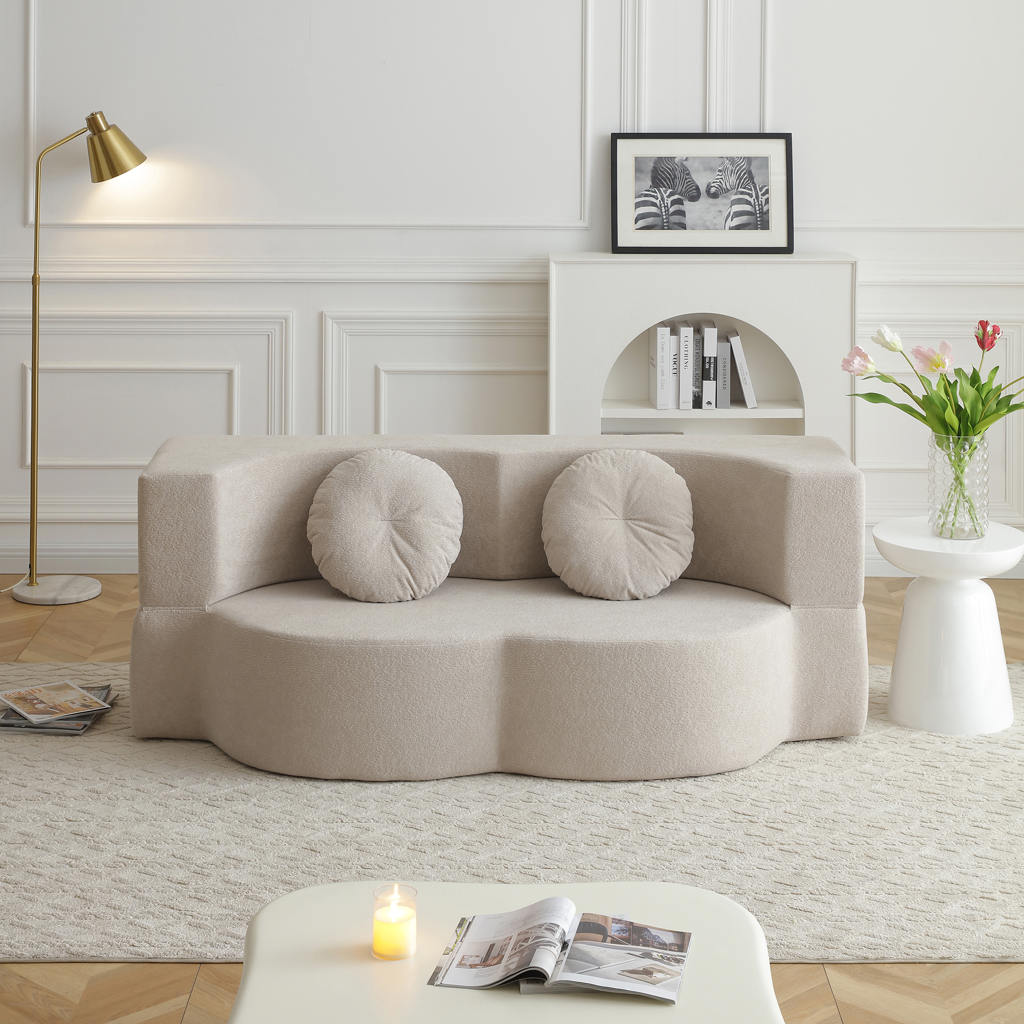 Khaki 2-Seat Folding Sofa Bed Sleeper