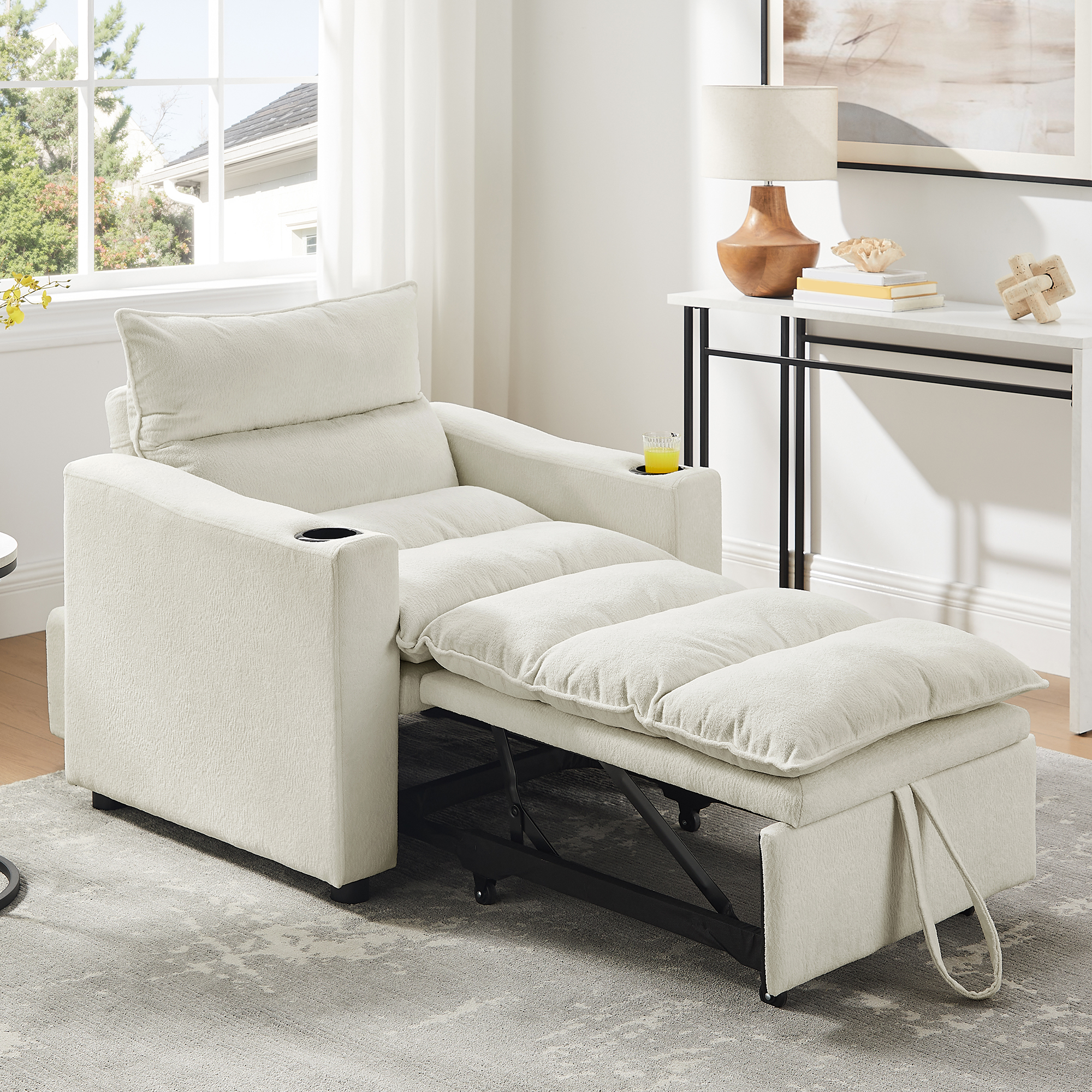 3-in-1 Convertible Sofa Chair - Beige Lychee Velvet