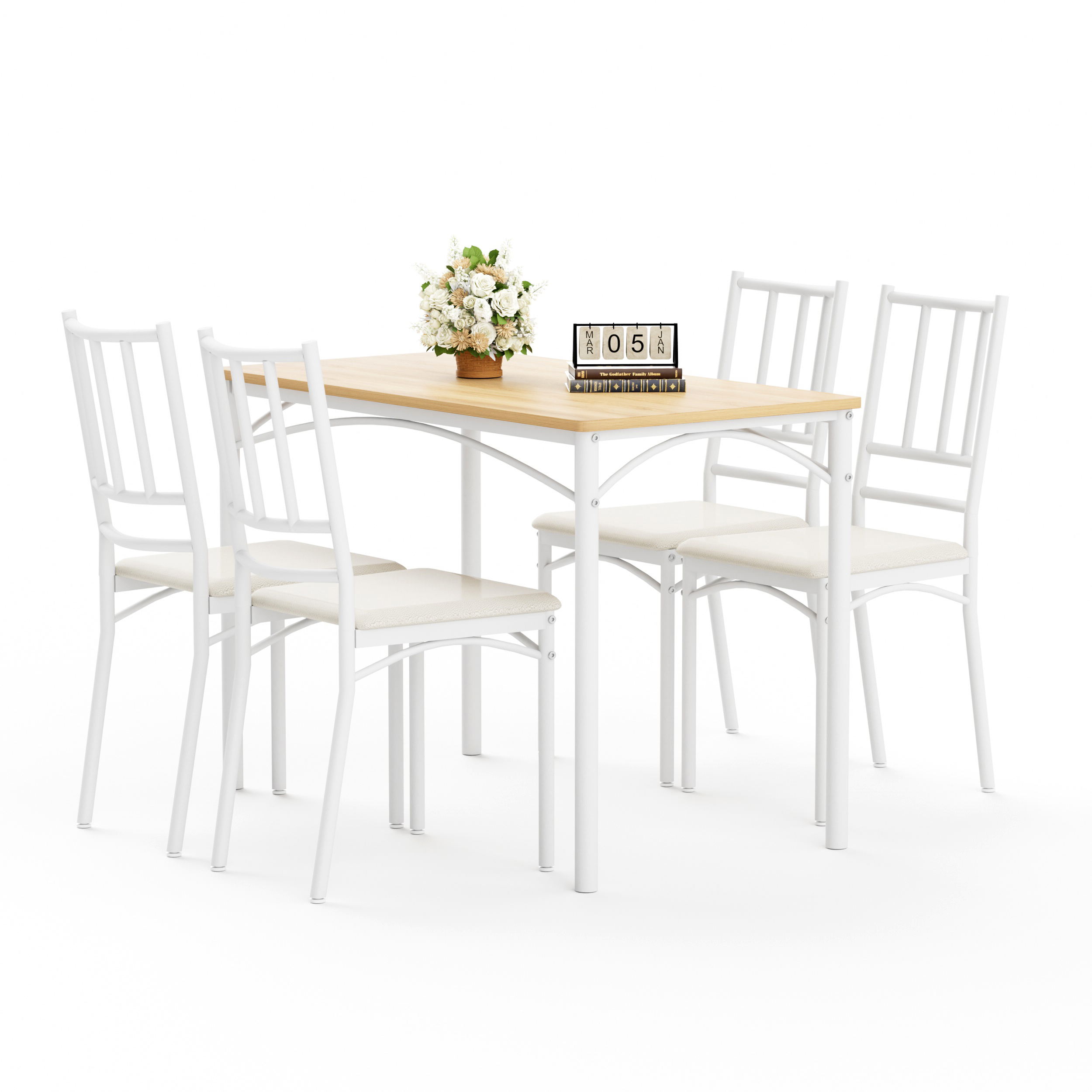 Natural White Dining Table Set - 4 Person Kitchen Table