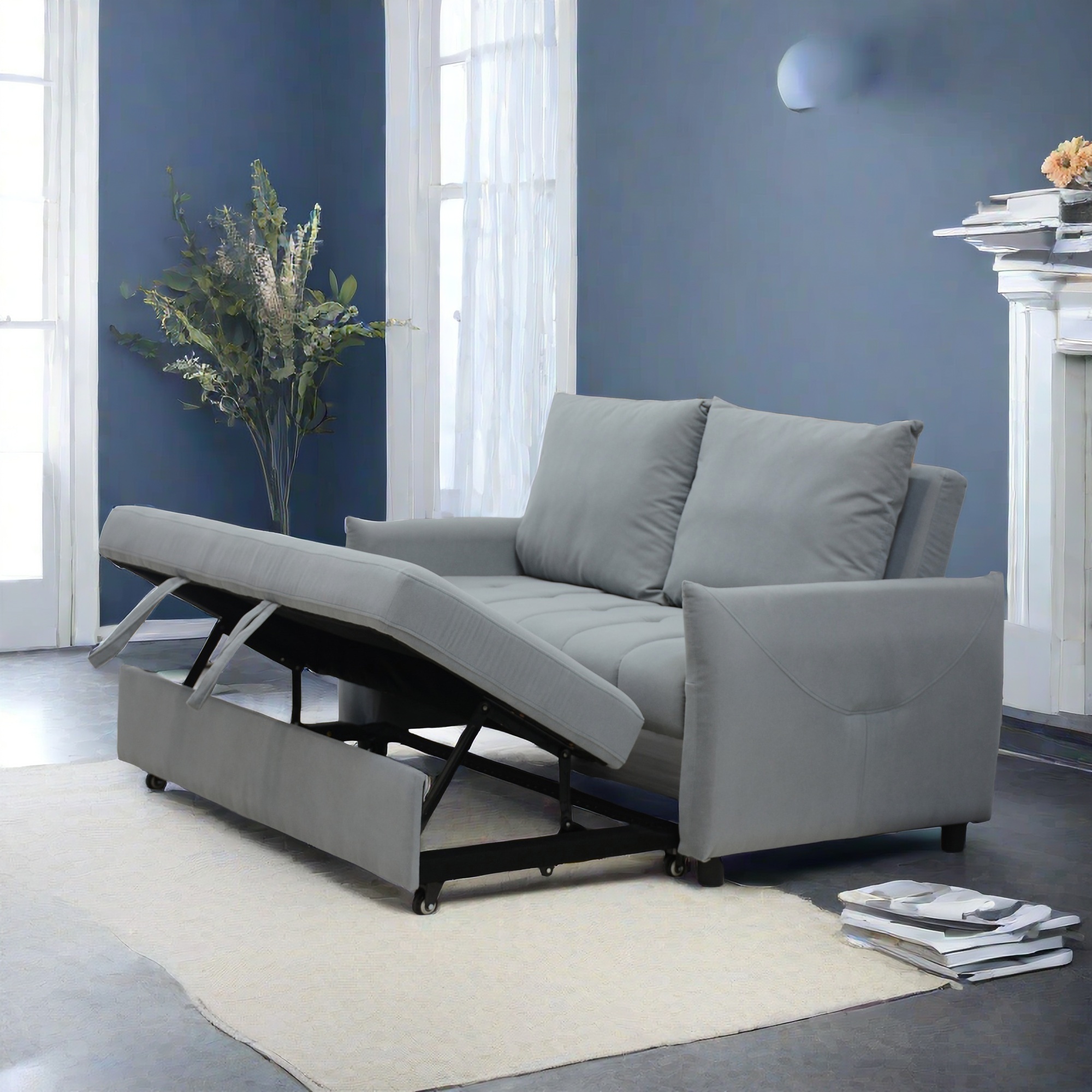 Light Blue Modern Sofa Bed - Full Size Sleeper