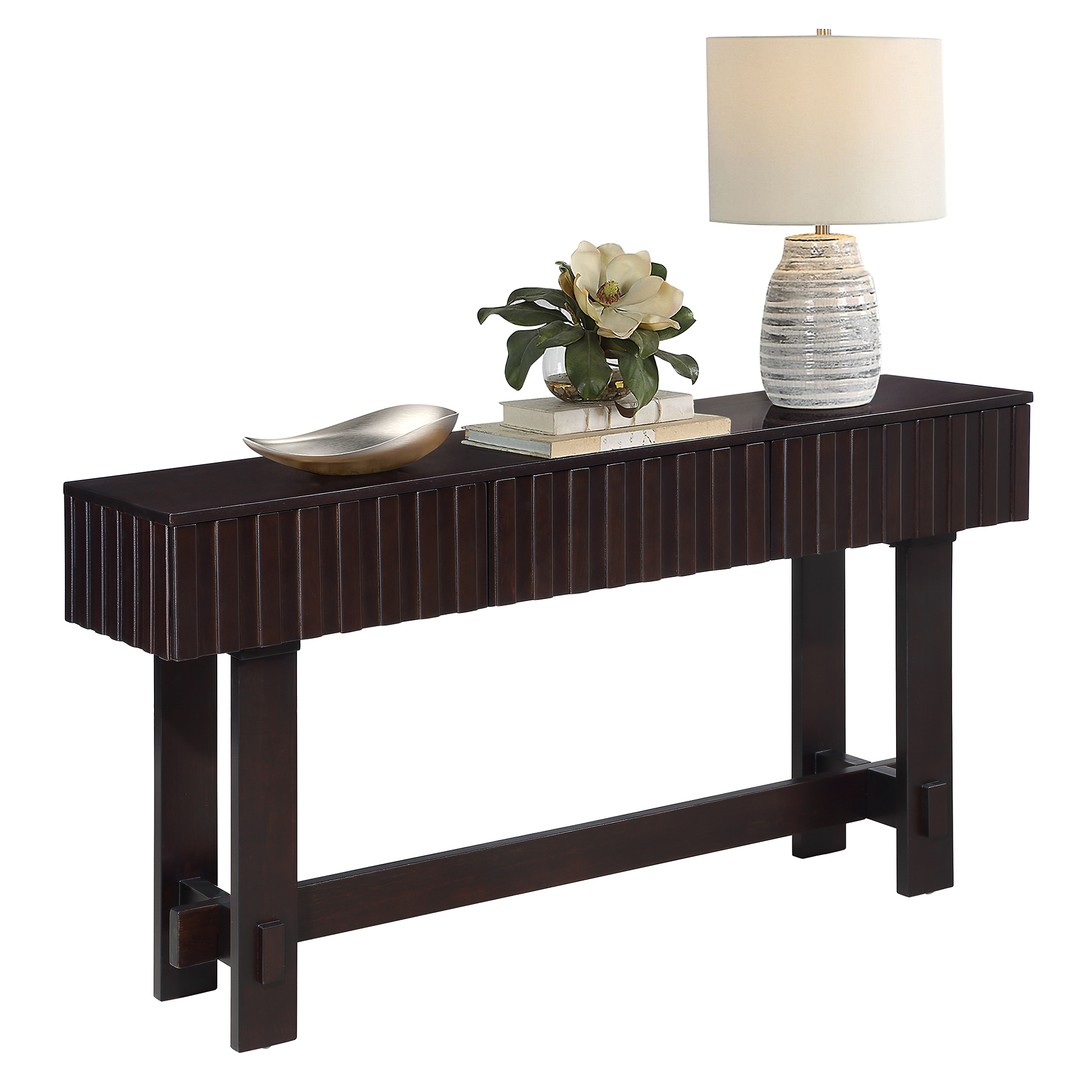 Espresso Pine Console Table with Drawers - 52 Inch Entryway Table