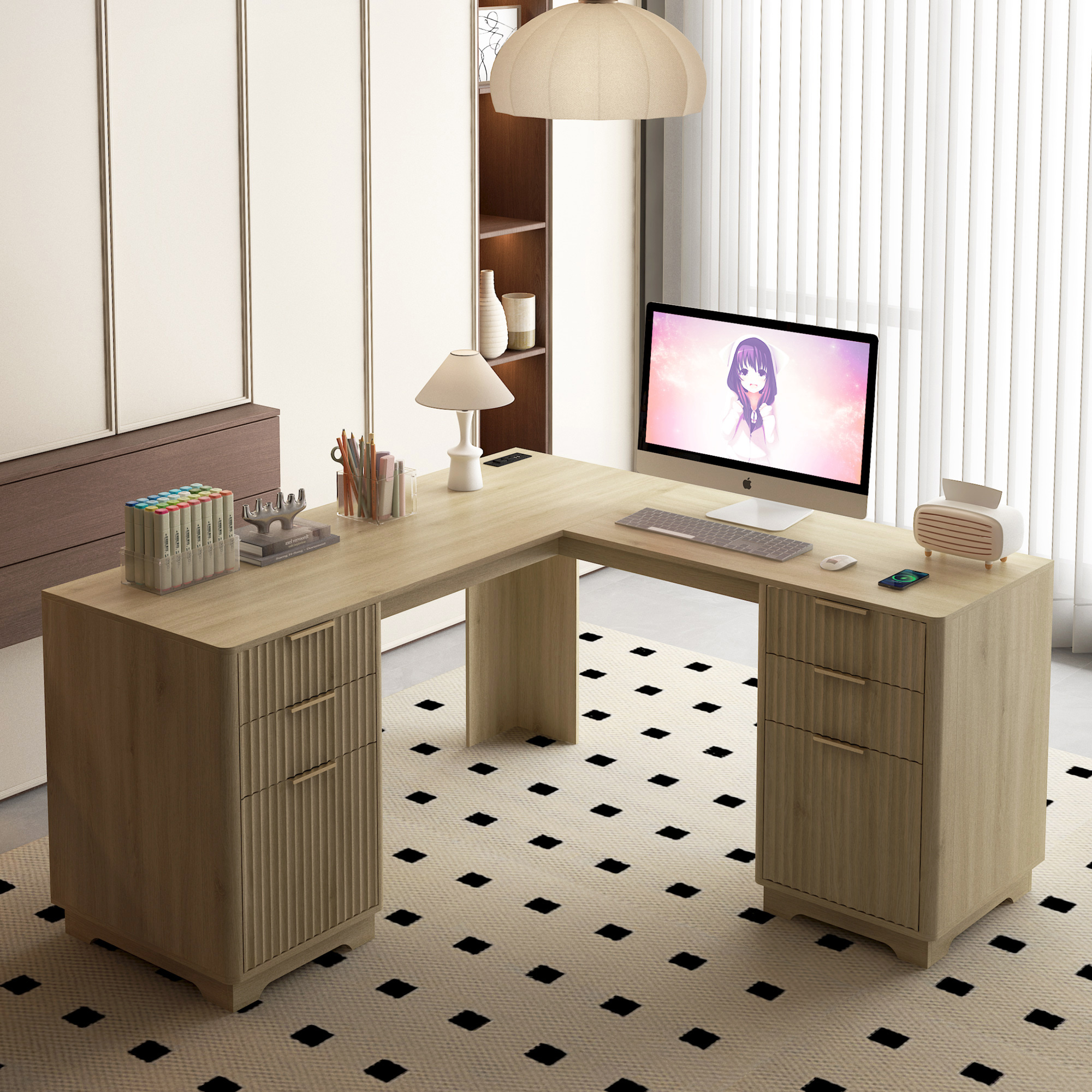 L-Shaped Corner Computer Desk with Storage