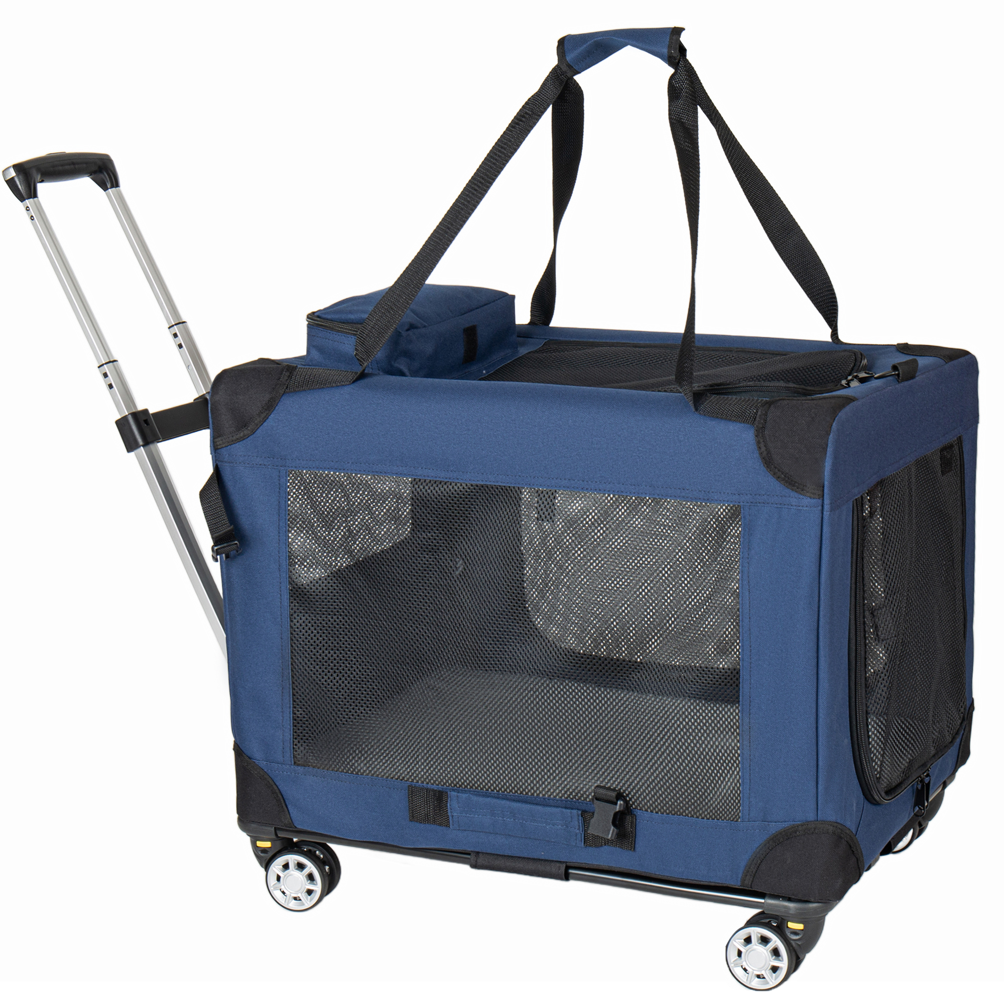 Dark Blue Collapsible Dog Crate with Wheels