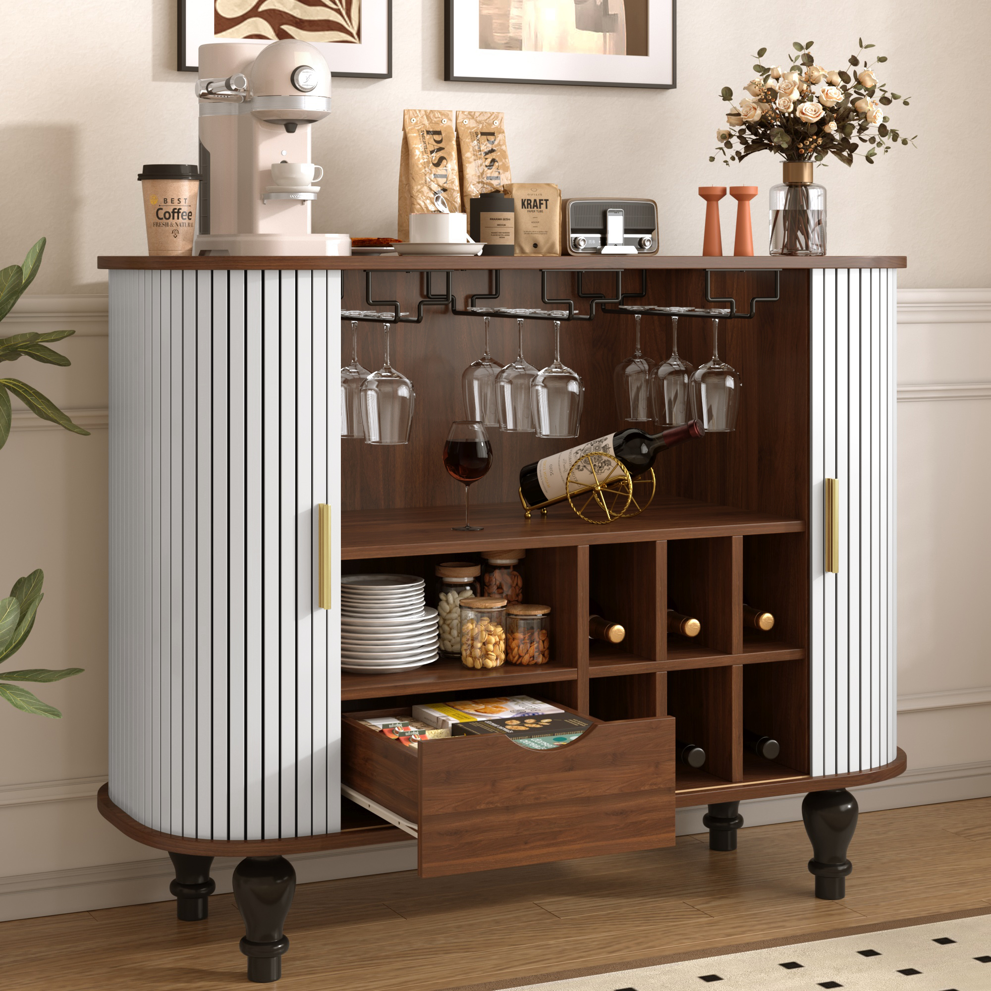White Wine Bar Cabinet - 39" Modern Farmhouse Storage