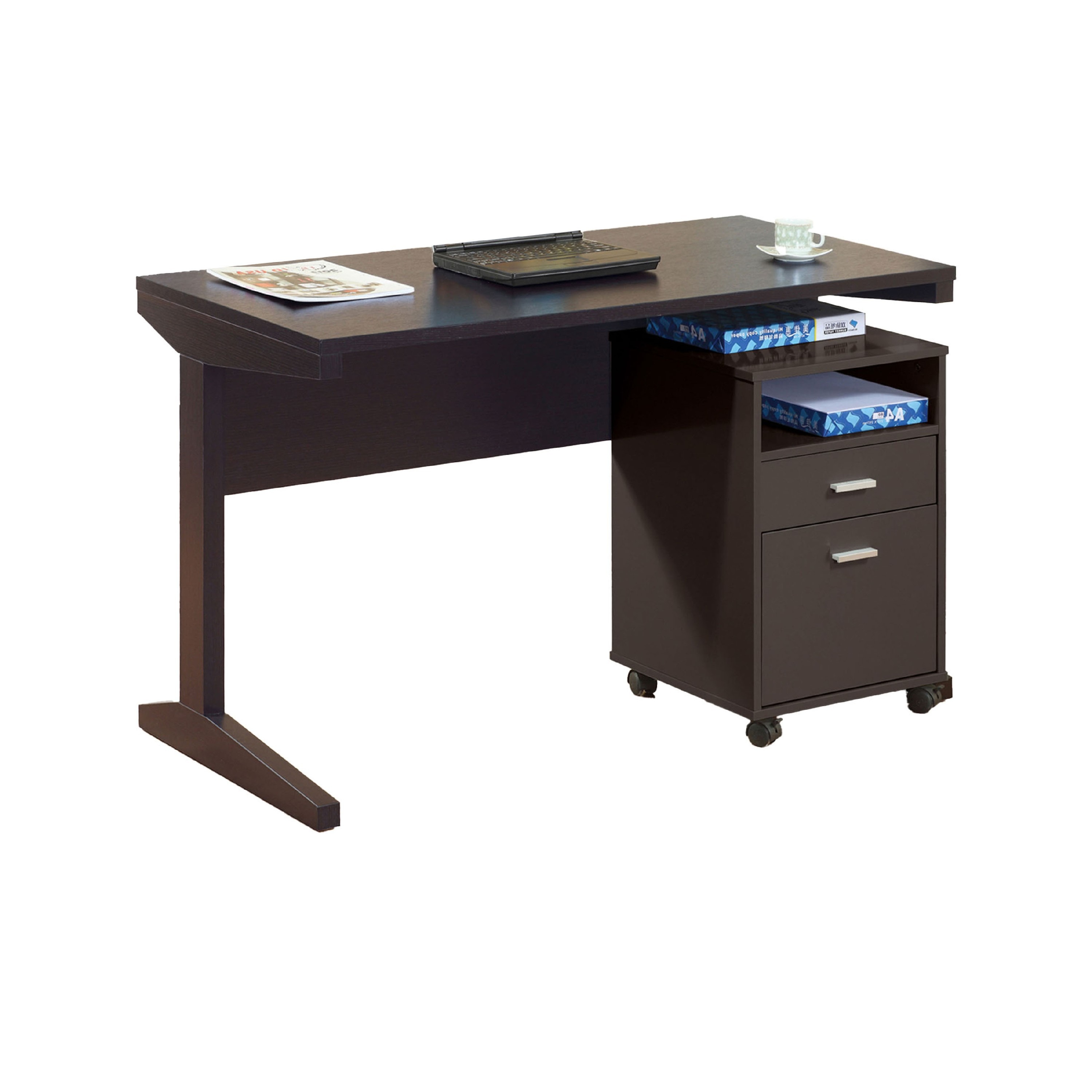 Silver Multi Writing Desk with File Cabinet - 47 Inch