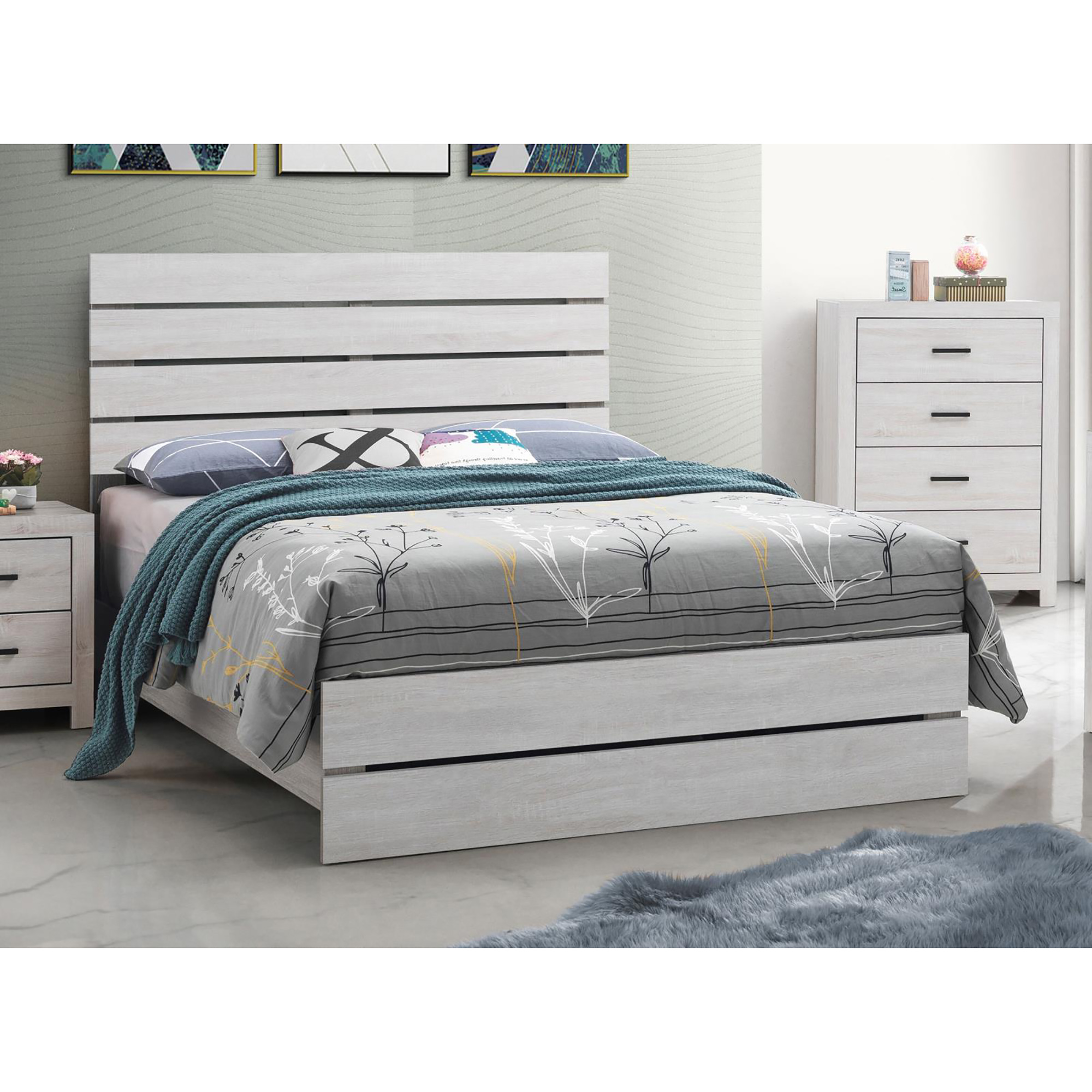 Queen Farmhouse Ivory Wood Bed Frame