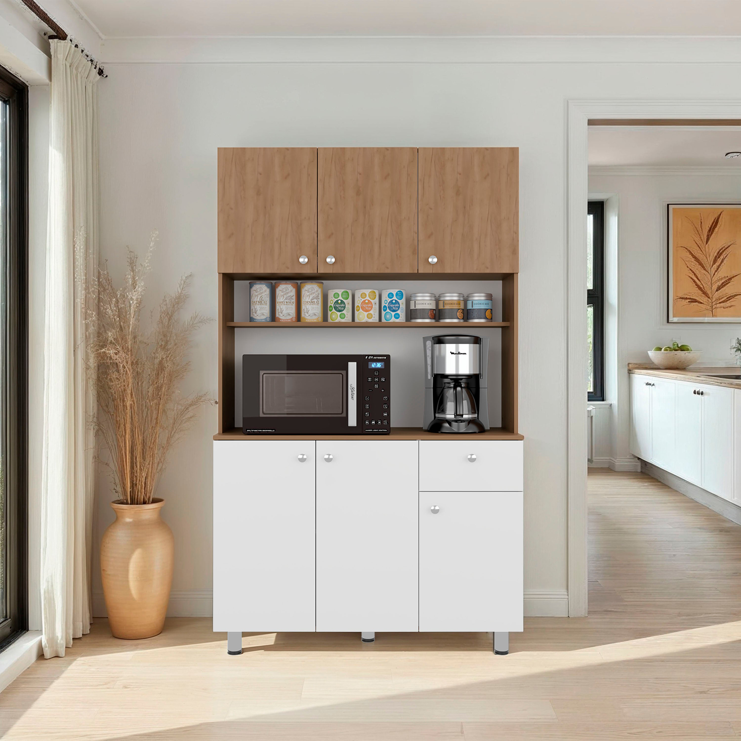 6-Door White Kitchen Storage Cabinet - Melamine