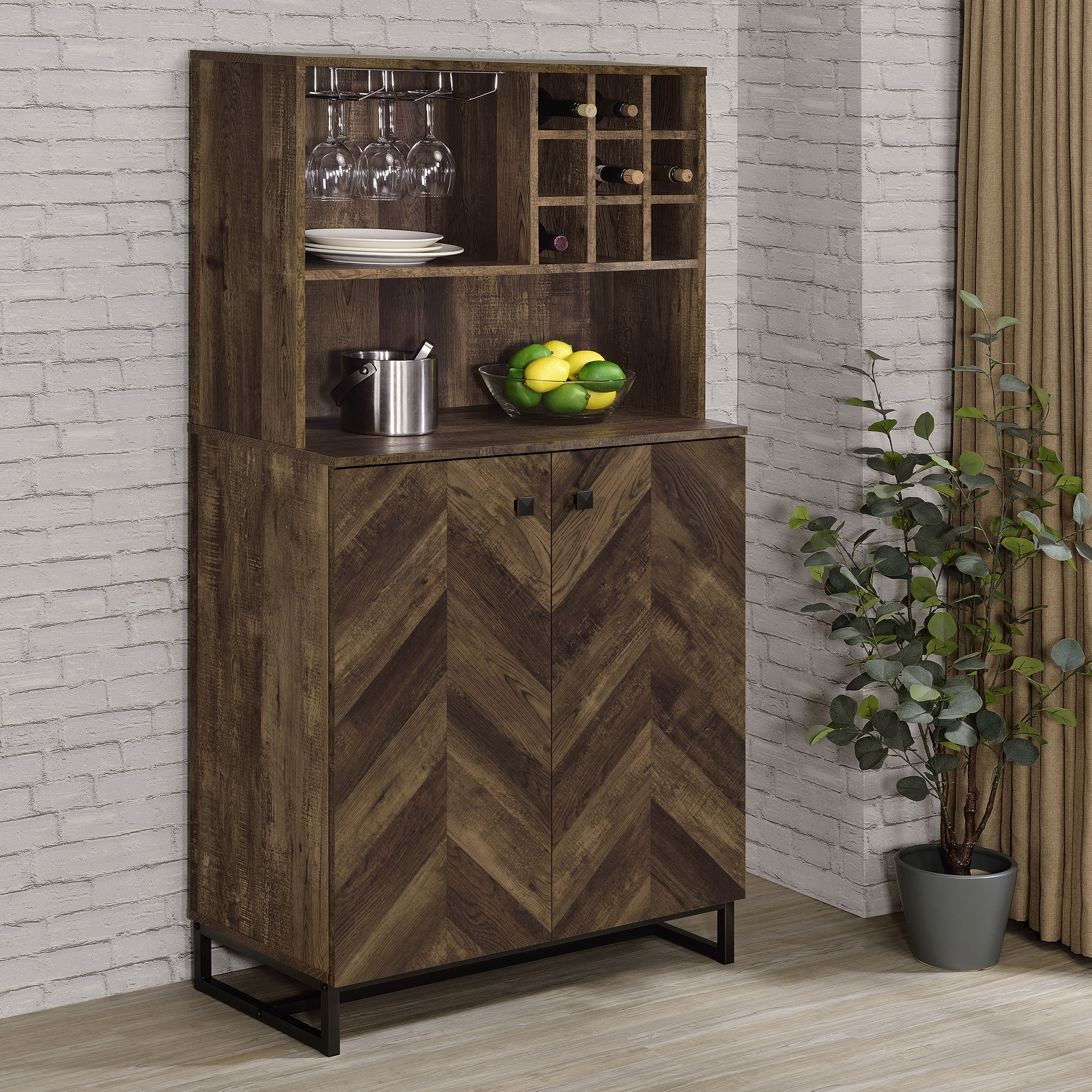 Rustic Oak Farmhouse Wine Cabinet with Storage