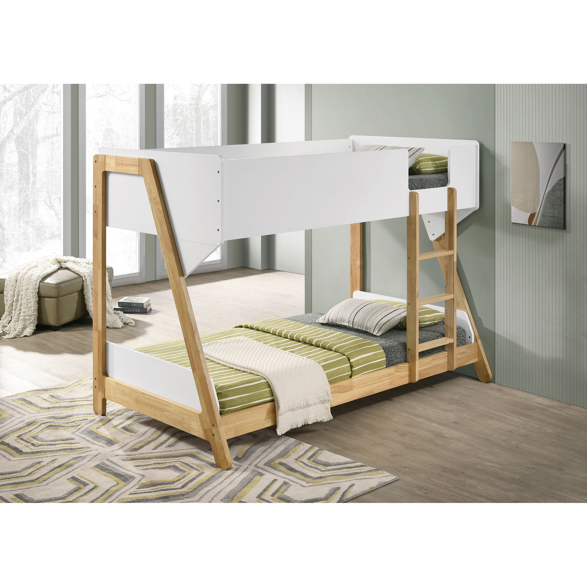 Twin Over Twin Bunk Bed - White Natural Wood