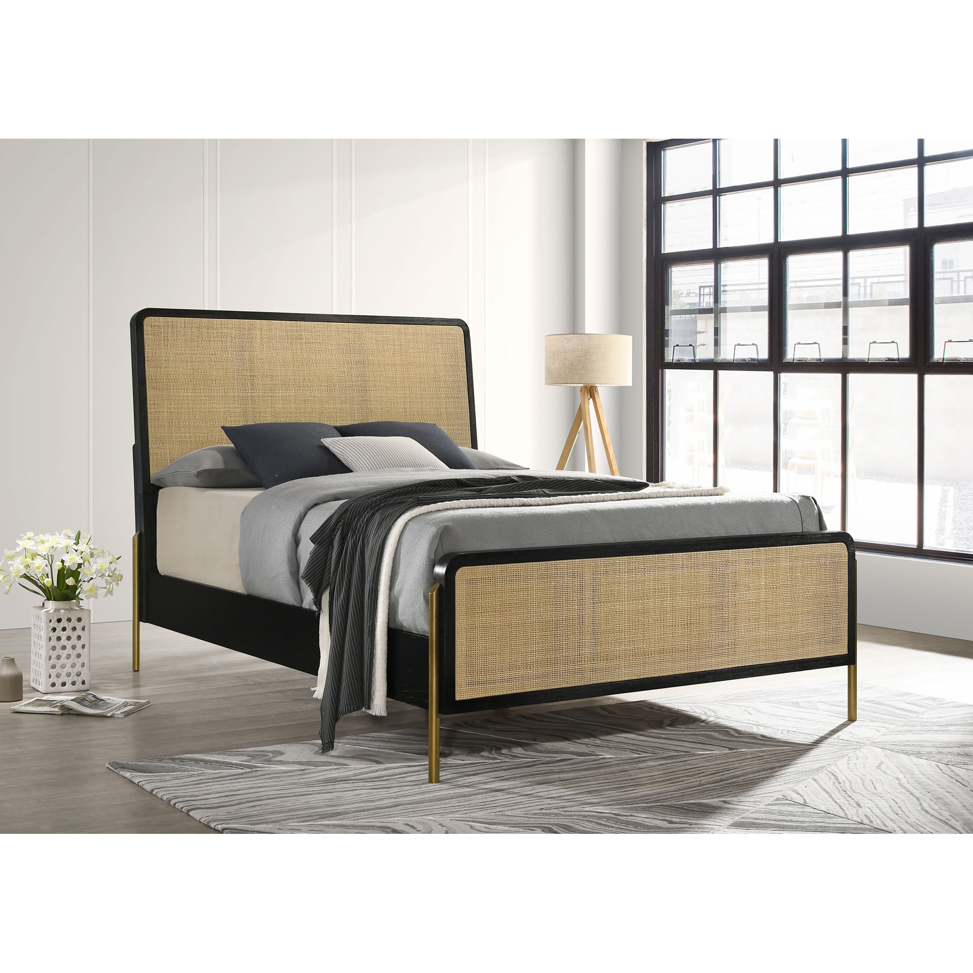 Queen Rattan Black Bed Frame - Modern Bedroom