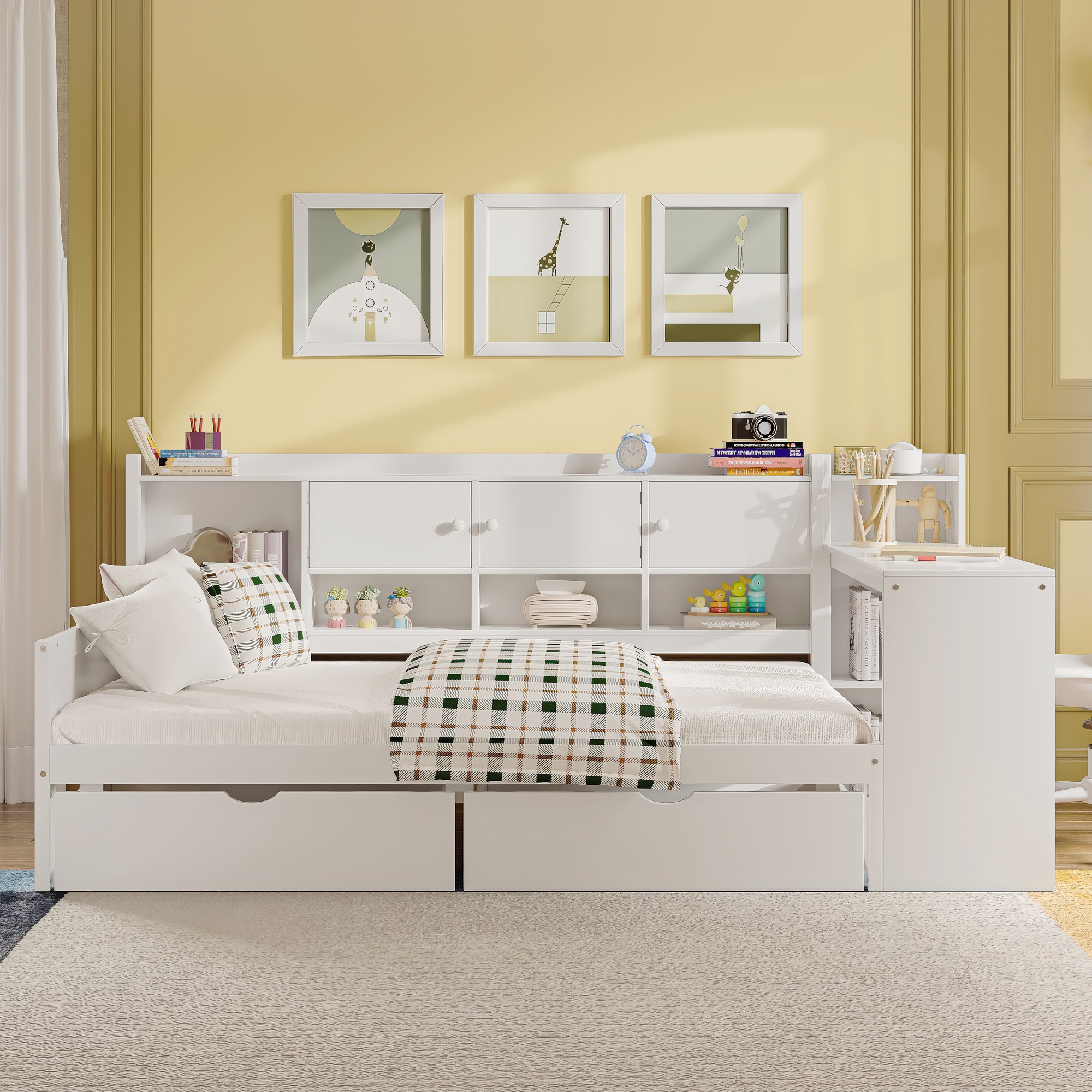 Twin Size L-Shape Bed with Storage for Home Offices