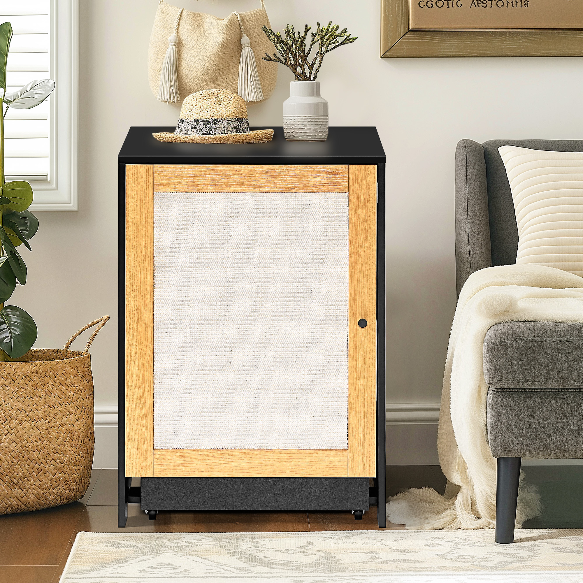 Black Cat Litter Box Cabinet - Hidden Pet Bed