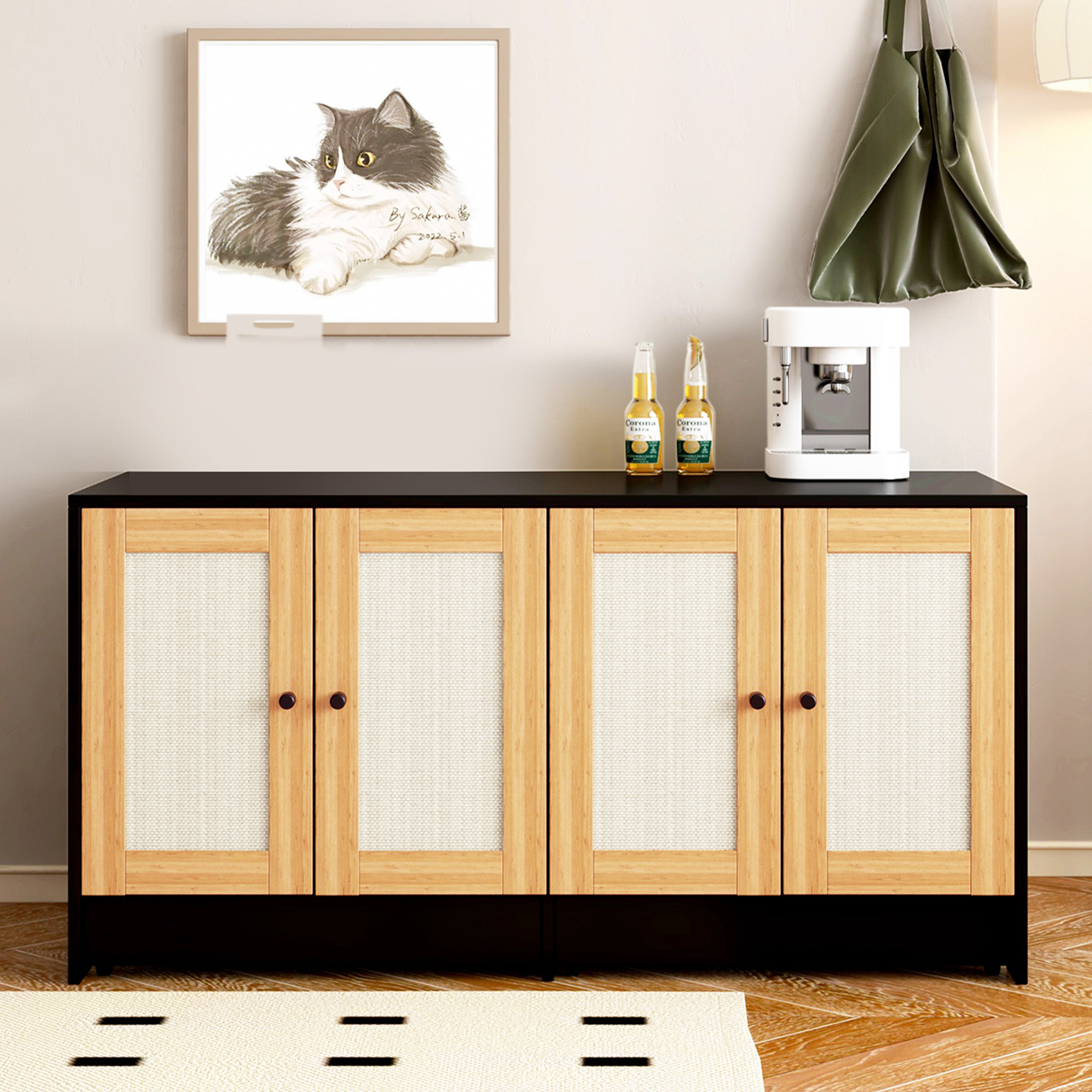 Light Oak Cat Litter Box Enclosure for 2 Cats