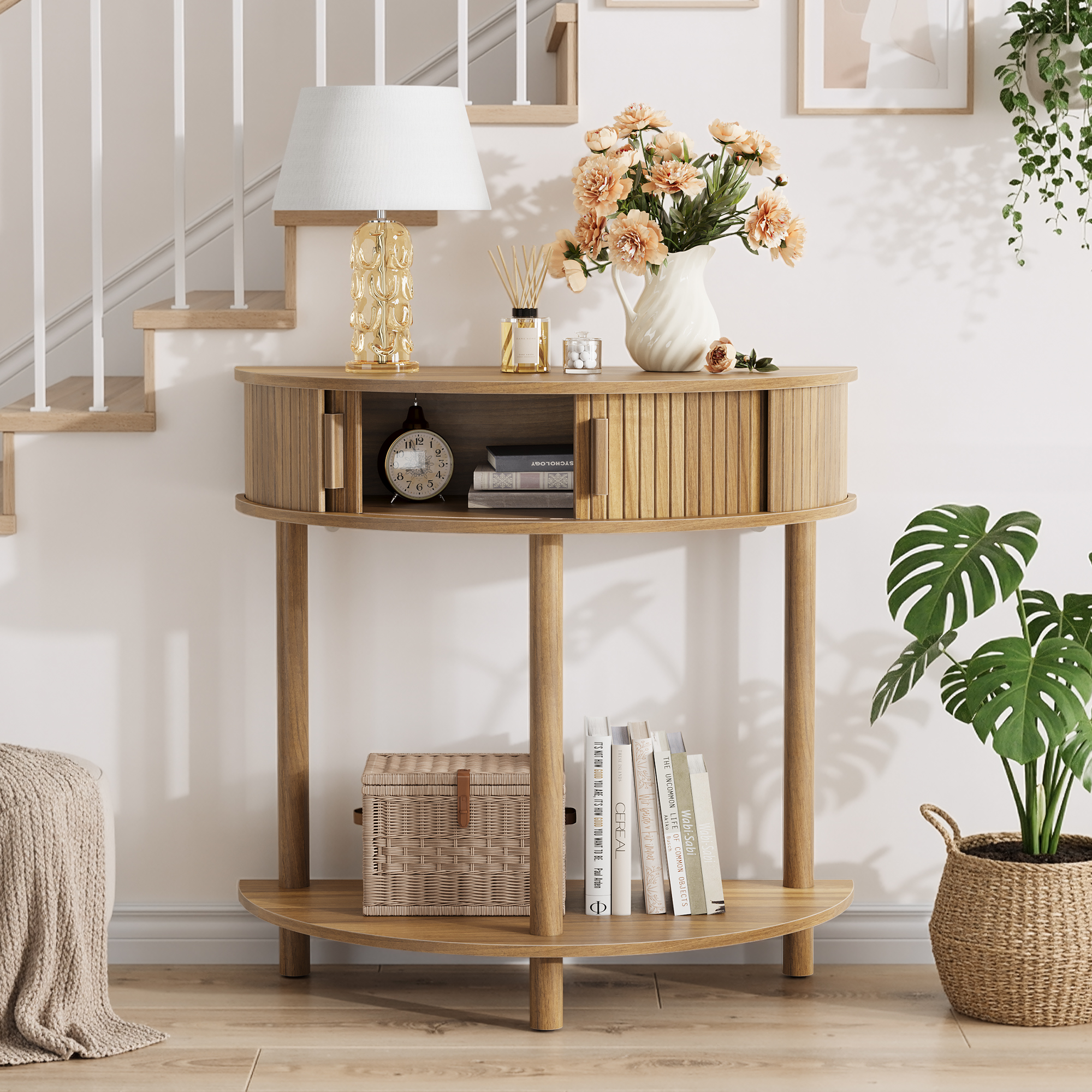 Walnut Semicircular Console Table - 31.5" Entryway Table