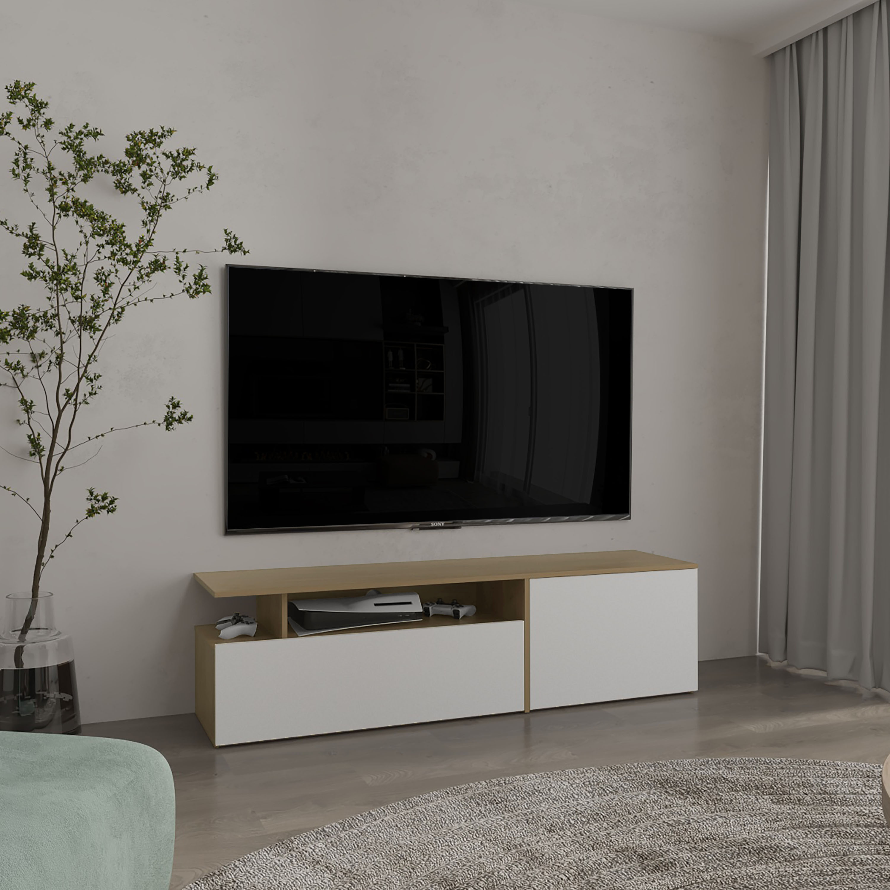 63 Inch TV Stand with Storage - Modern Floating Entertainment Center