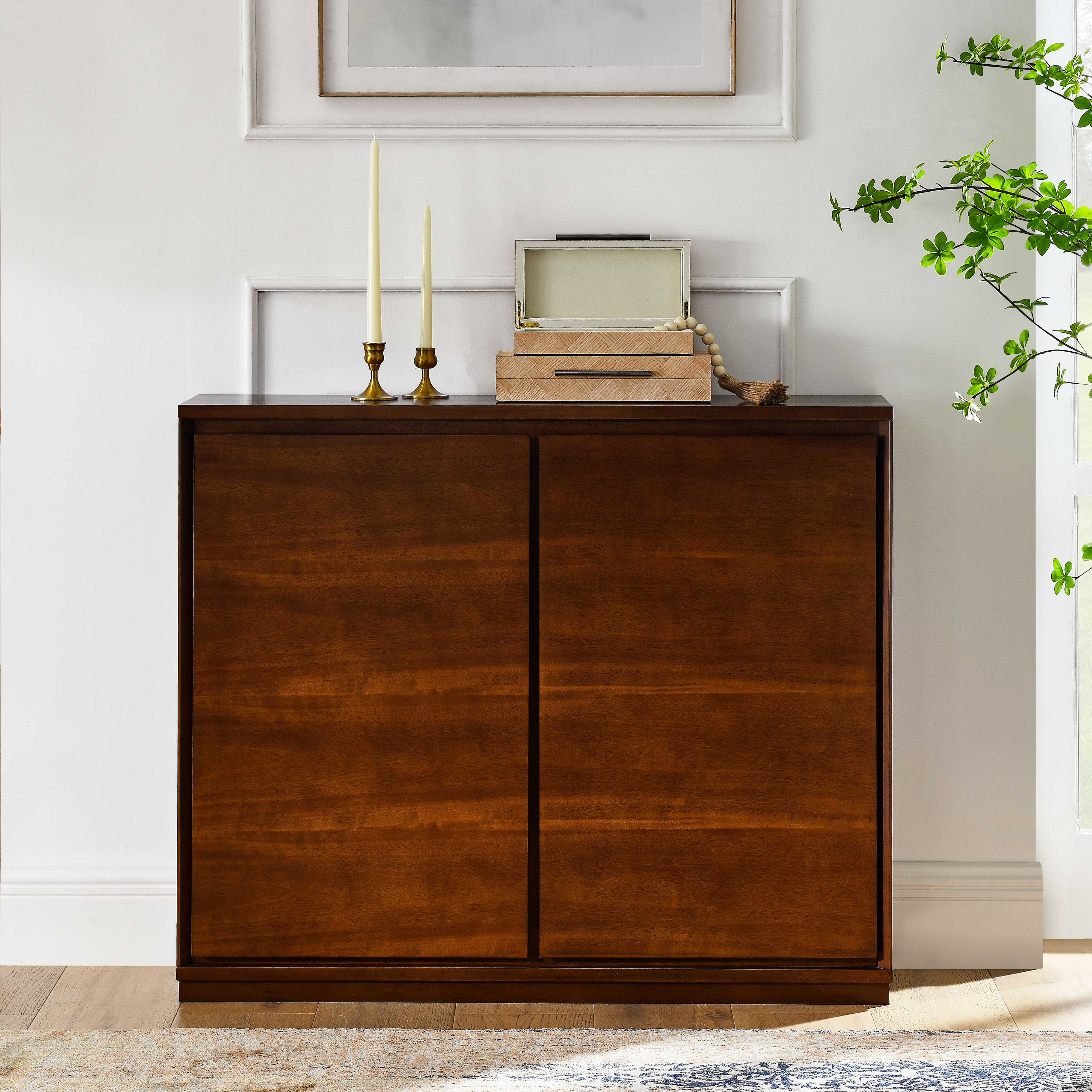 Walnut Sideboard with 2 Outlet Holes - Storage Cabinet
