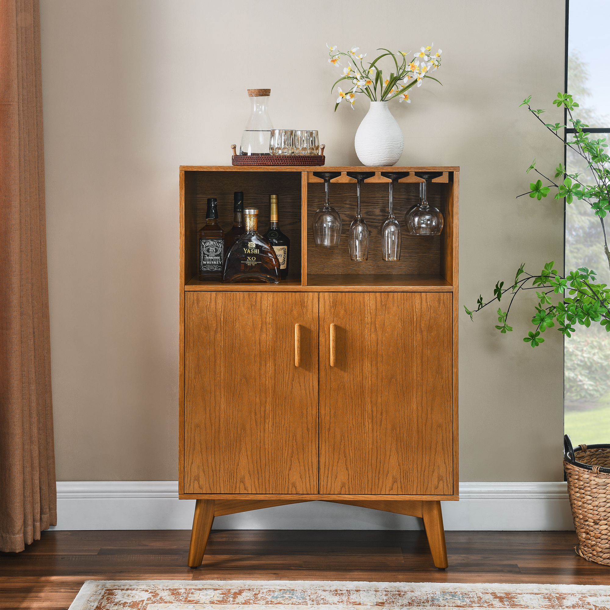 31.5" Wood Wine Cabinet with Adjustable Shelves