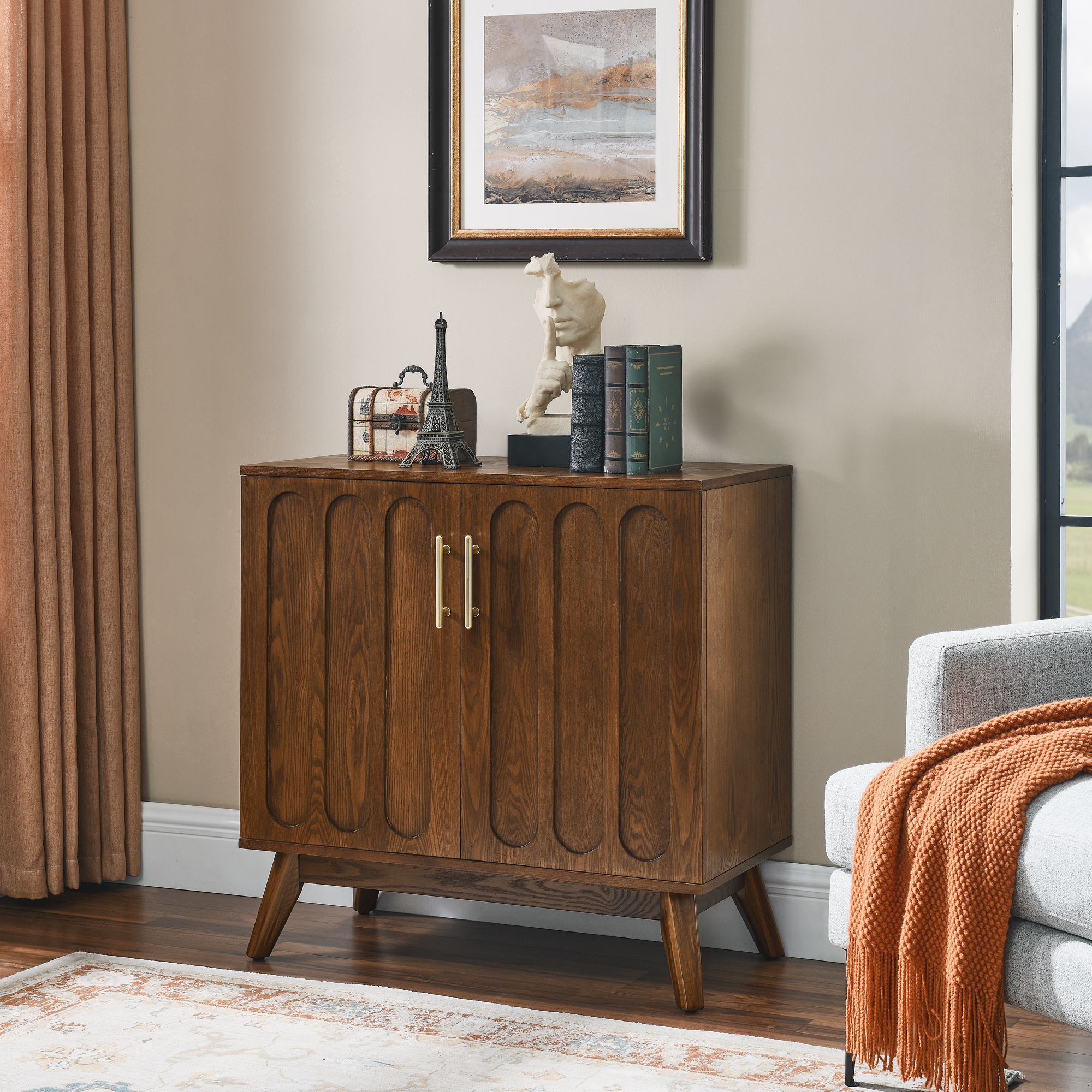 Walnut Fluted Sideboard Cabinet - Storage Buffet