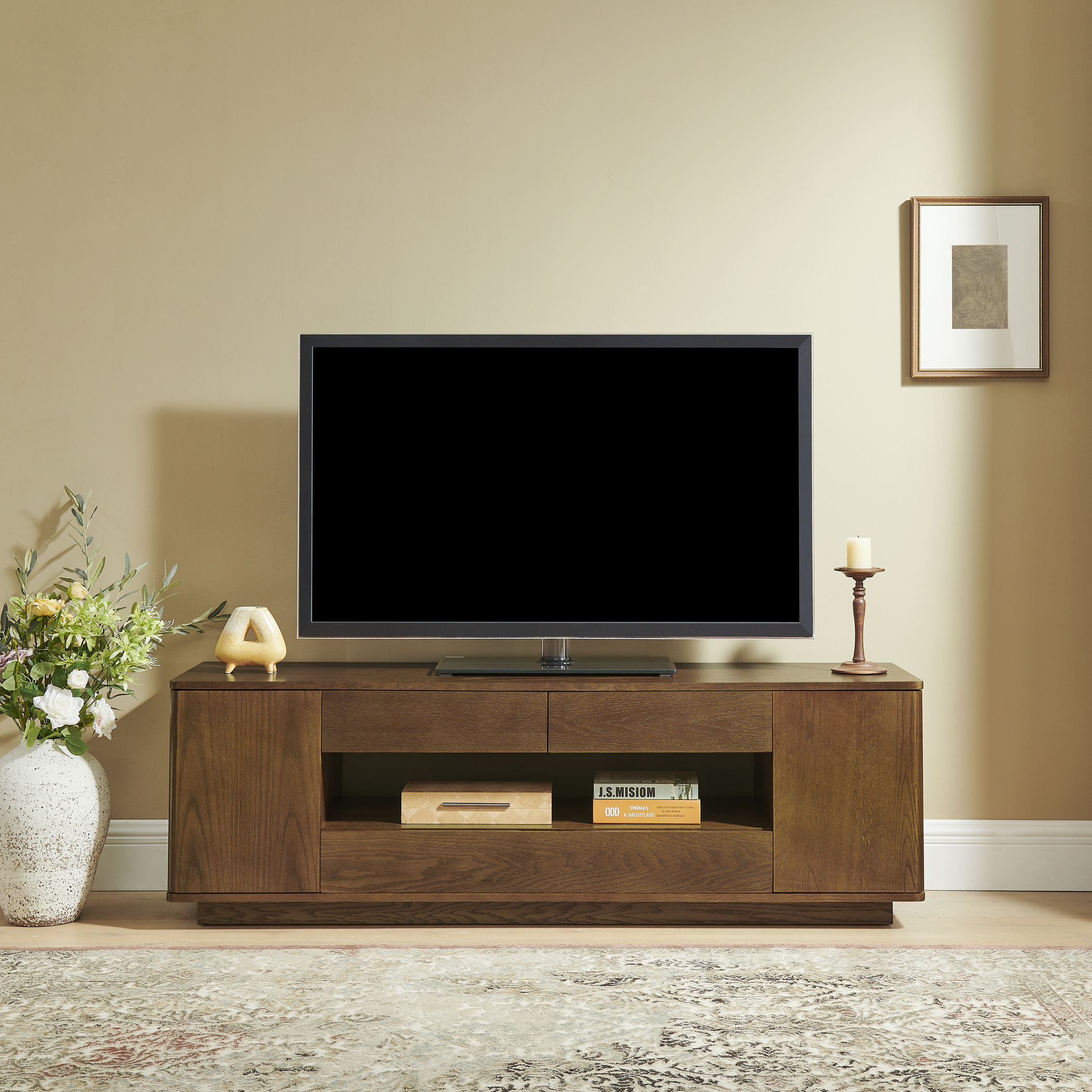 Walnut TV Stand - 59" Mid Century Entertainment Center