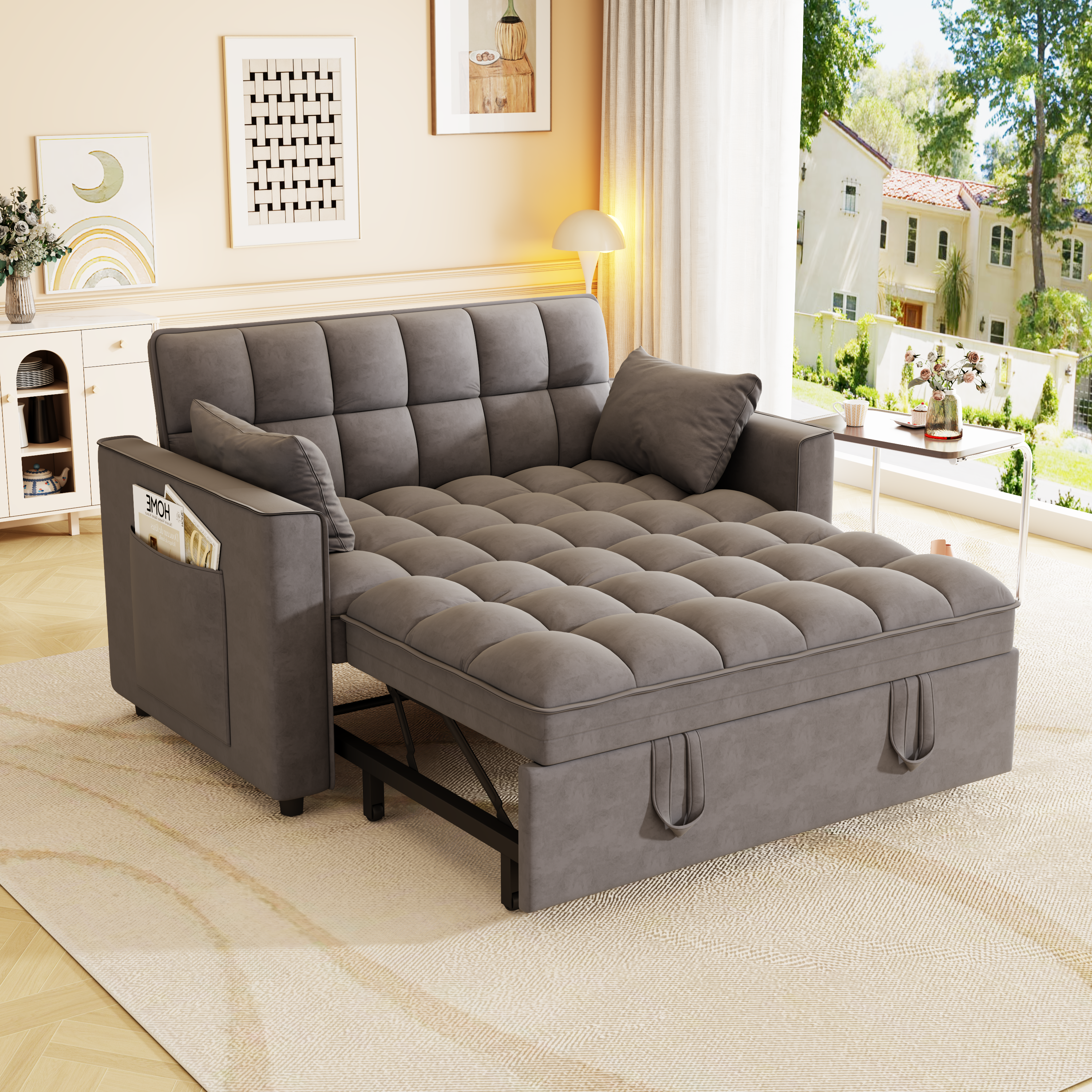 Dark Gray Velvet 2 Seat Sleeper Sofa Bed