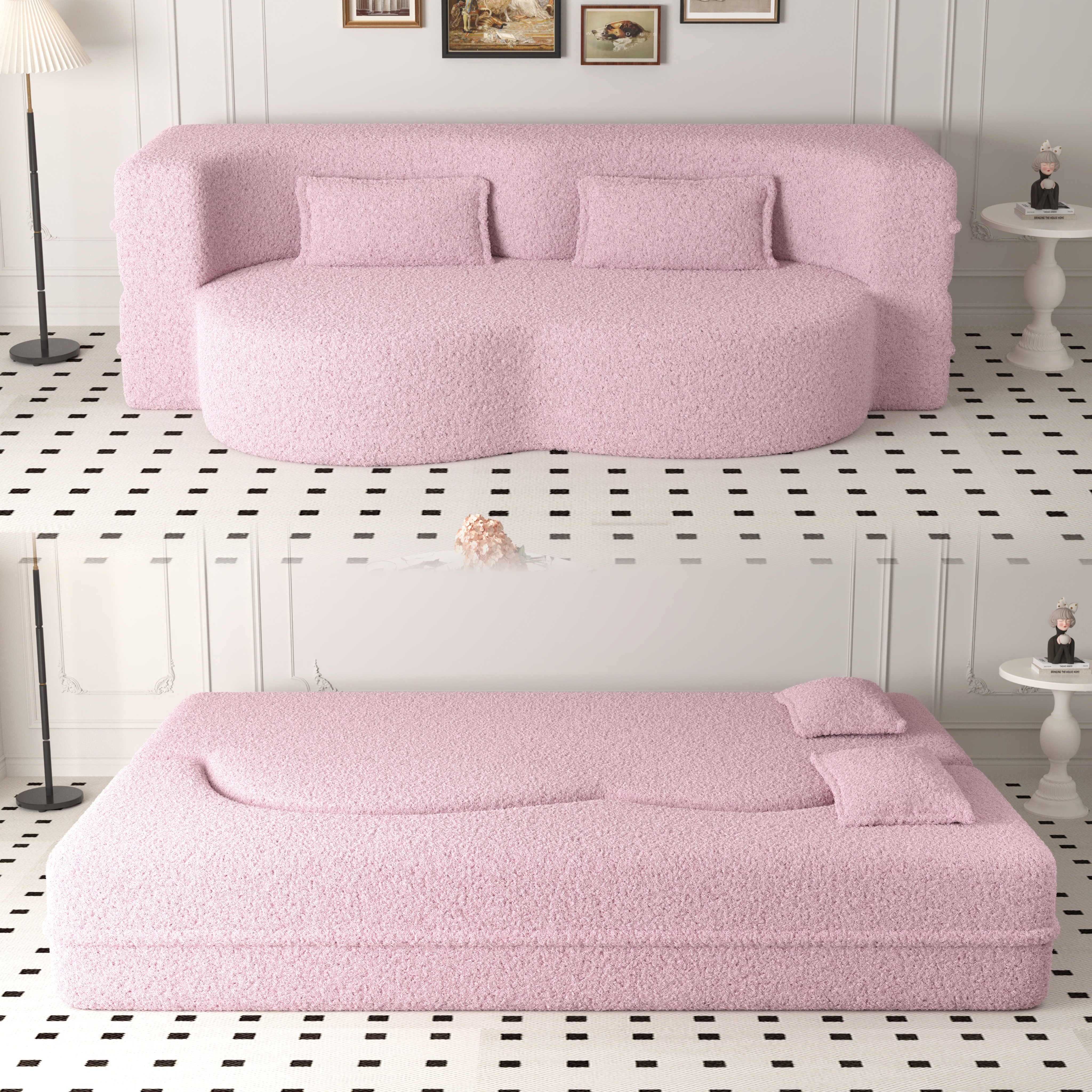 Pink Foam Sofa Bed with Mattress - 2 Seat Sleeper