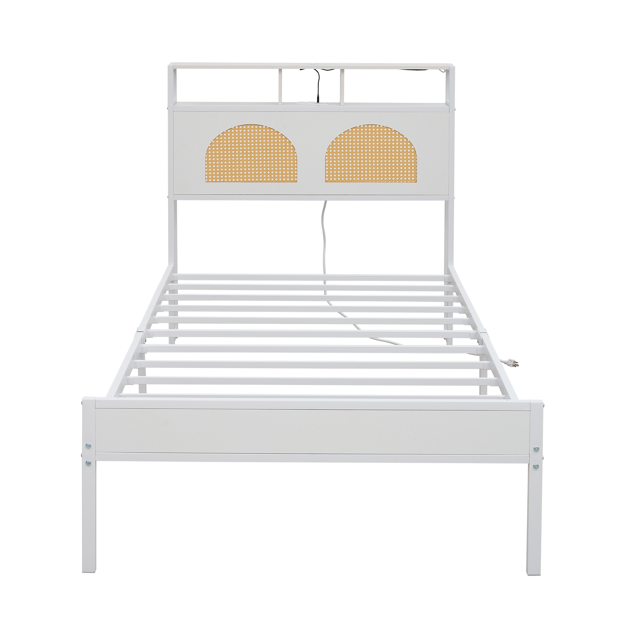 Twin Bed Frame with Storage - Milk White Iron