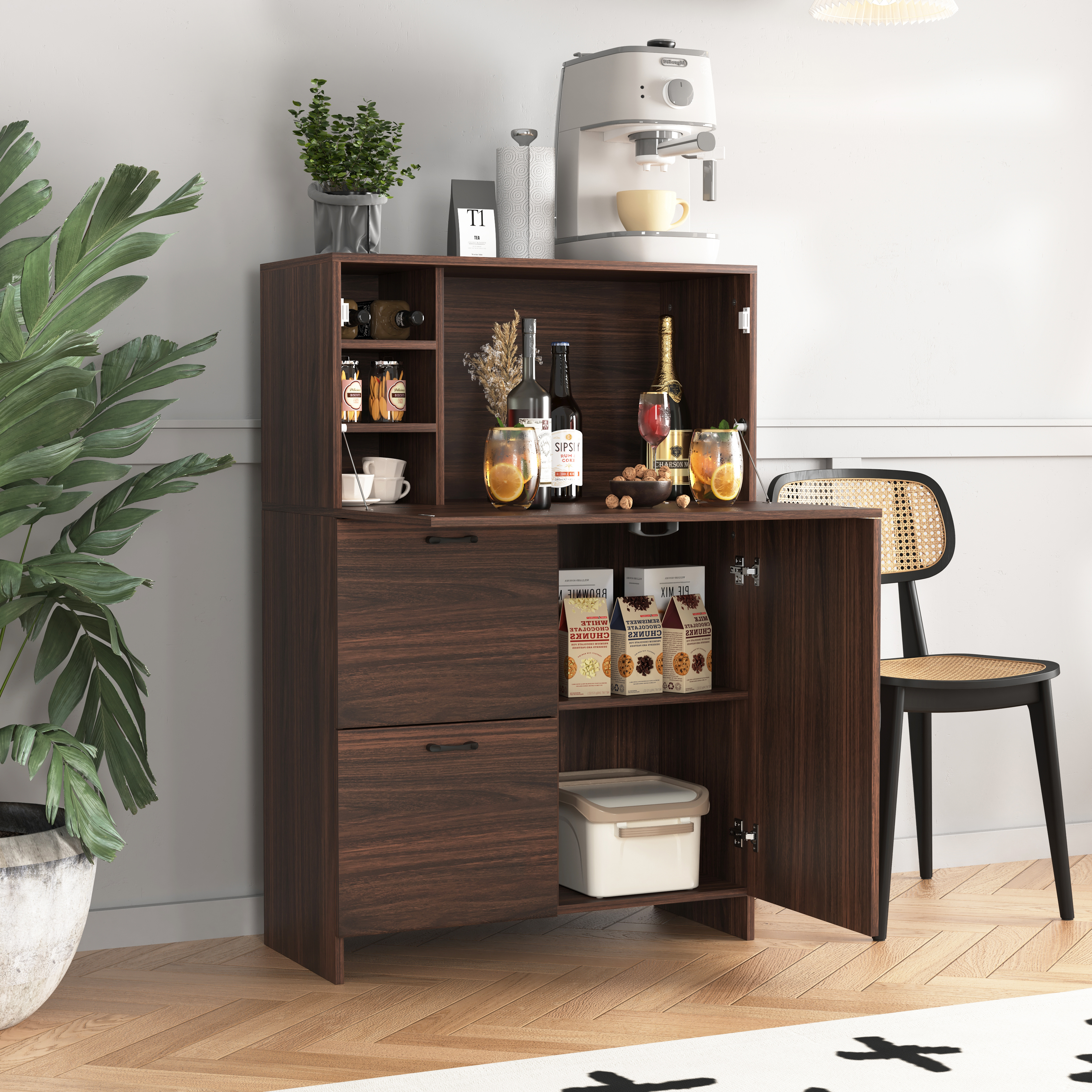 Walnut Folding Desk Cabinet with Storage - 31.5" x 13.8"