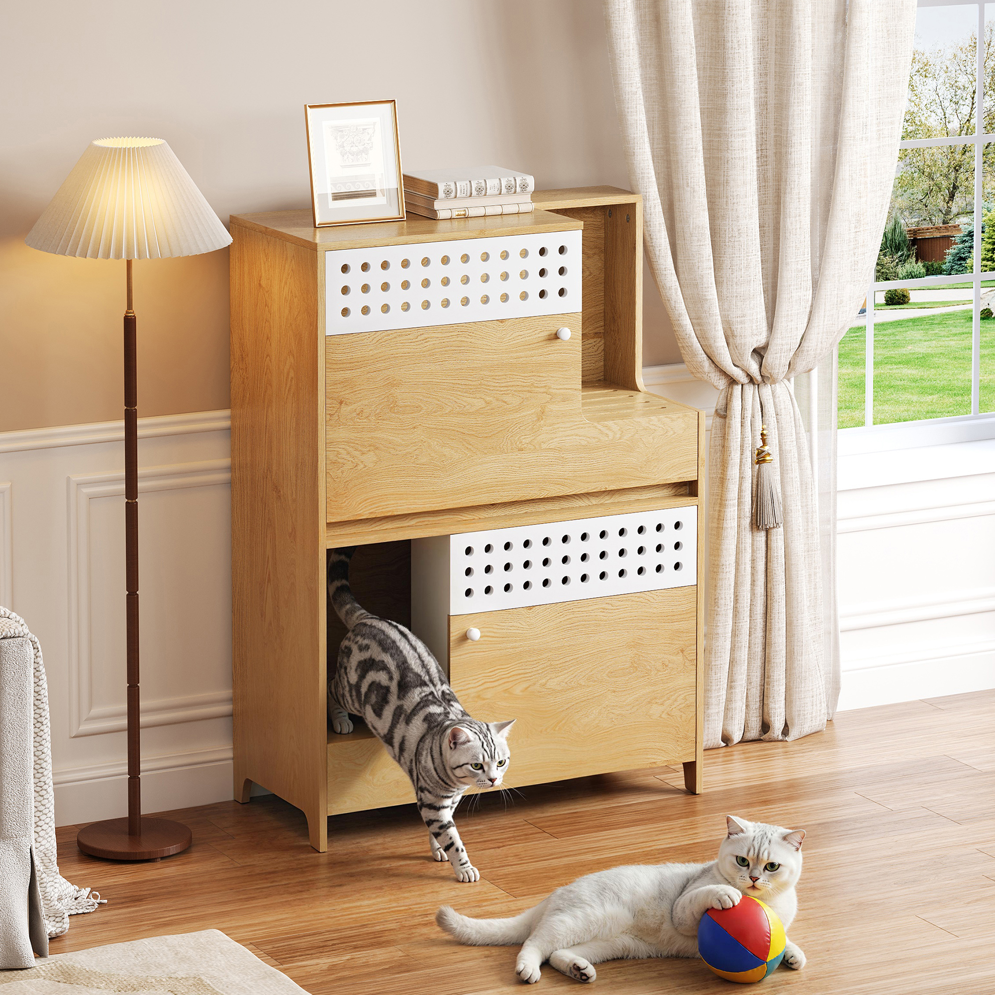 Mid-Century Modern Cat Furniture with Litter Box Enclosure
