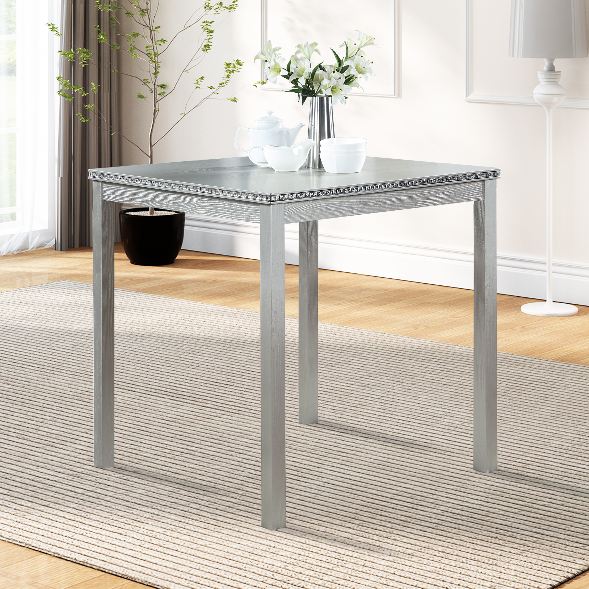 Silver Grey Square Dining Table - Seats 4