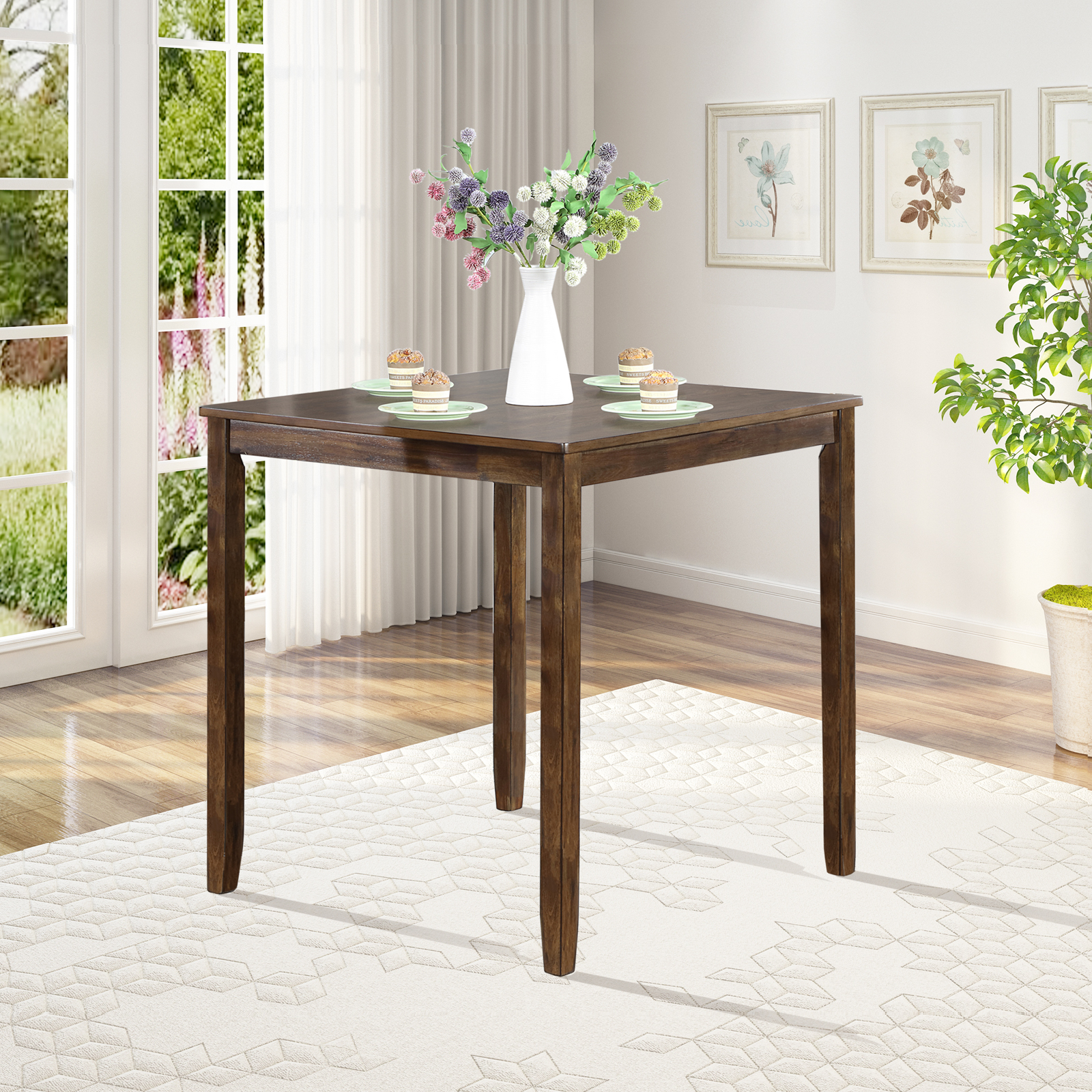 Walnut Acacia Wood Square Dining Table for Dining Room
