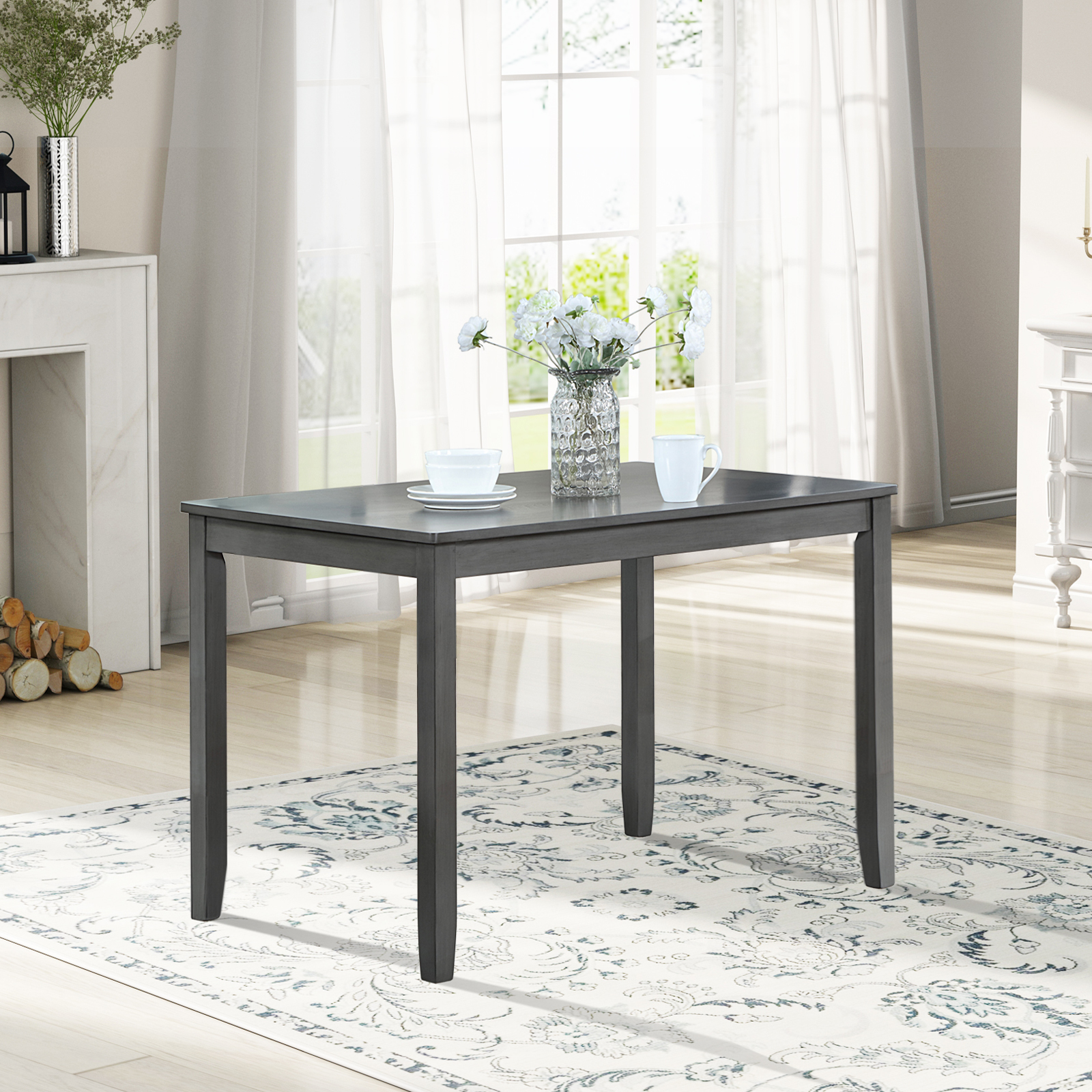 Gray Acacia Wood Rectangular Dining Table - 4 Person