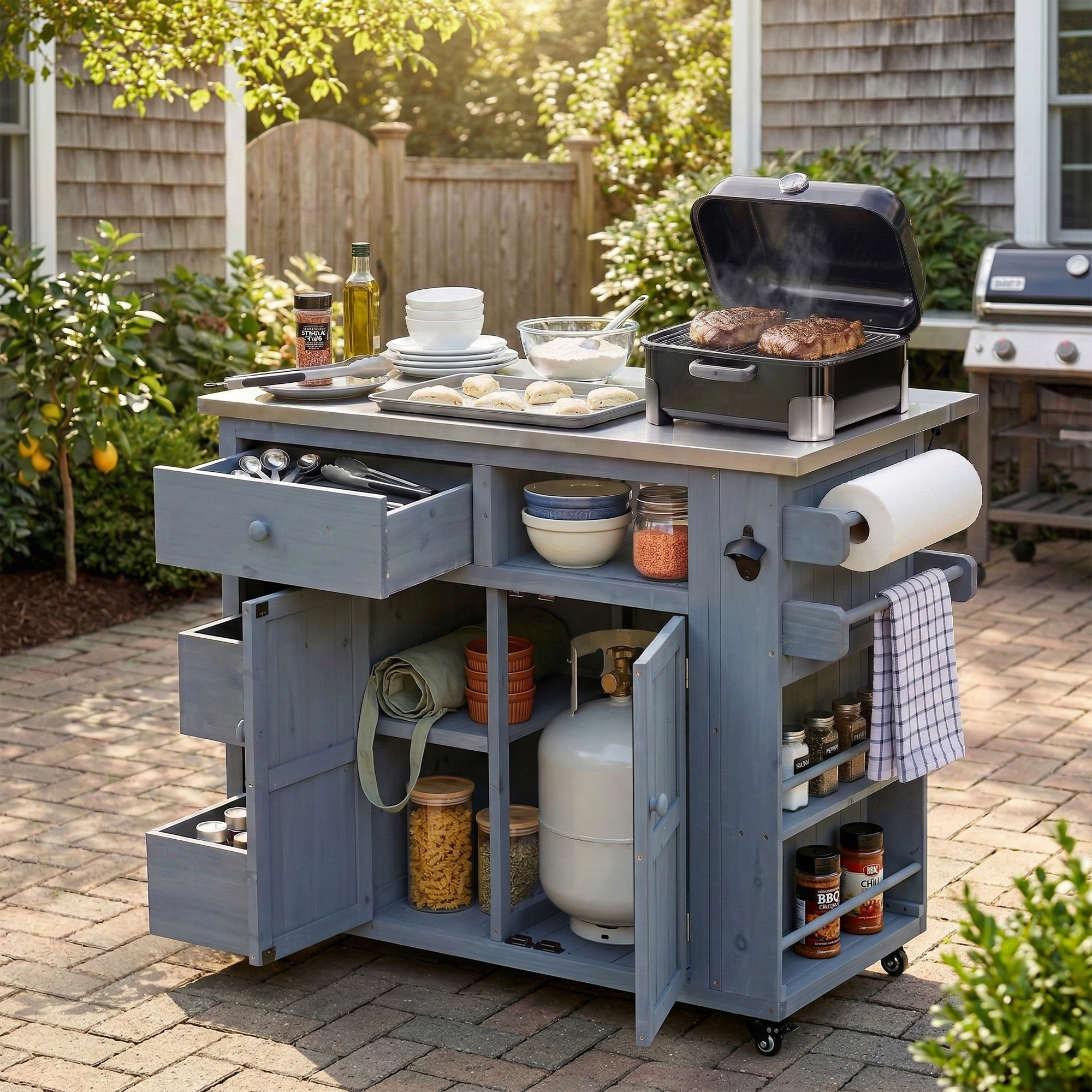 Gray Wood Extendable Kitchen Island - Outdoor Grill Table