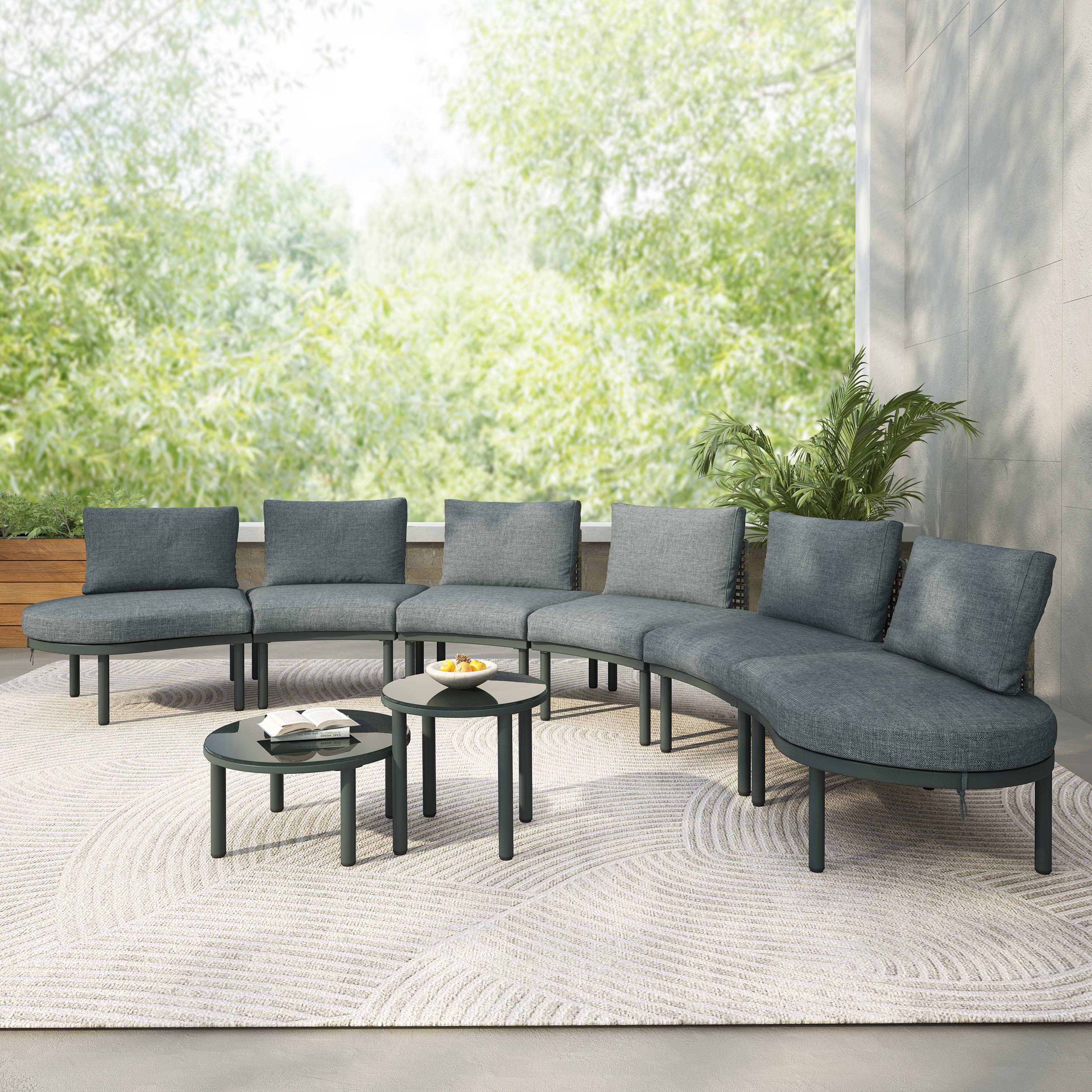 8-Piece Gray Outdoor Sectional Sofa Set