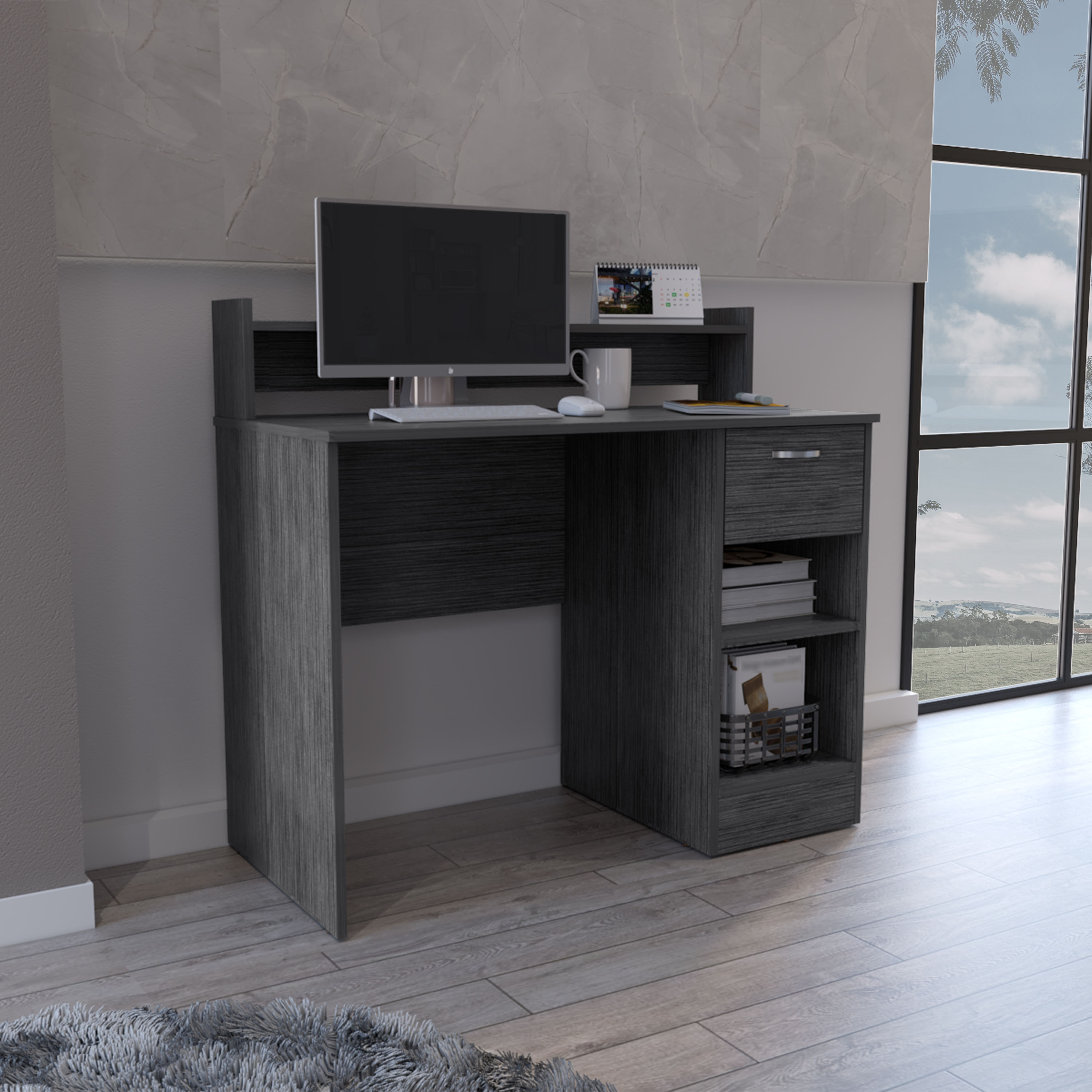 Gray Computer Desk with Storage Shelves - 40" Work Surface