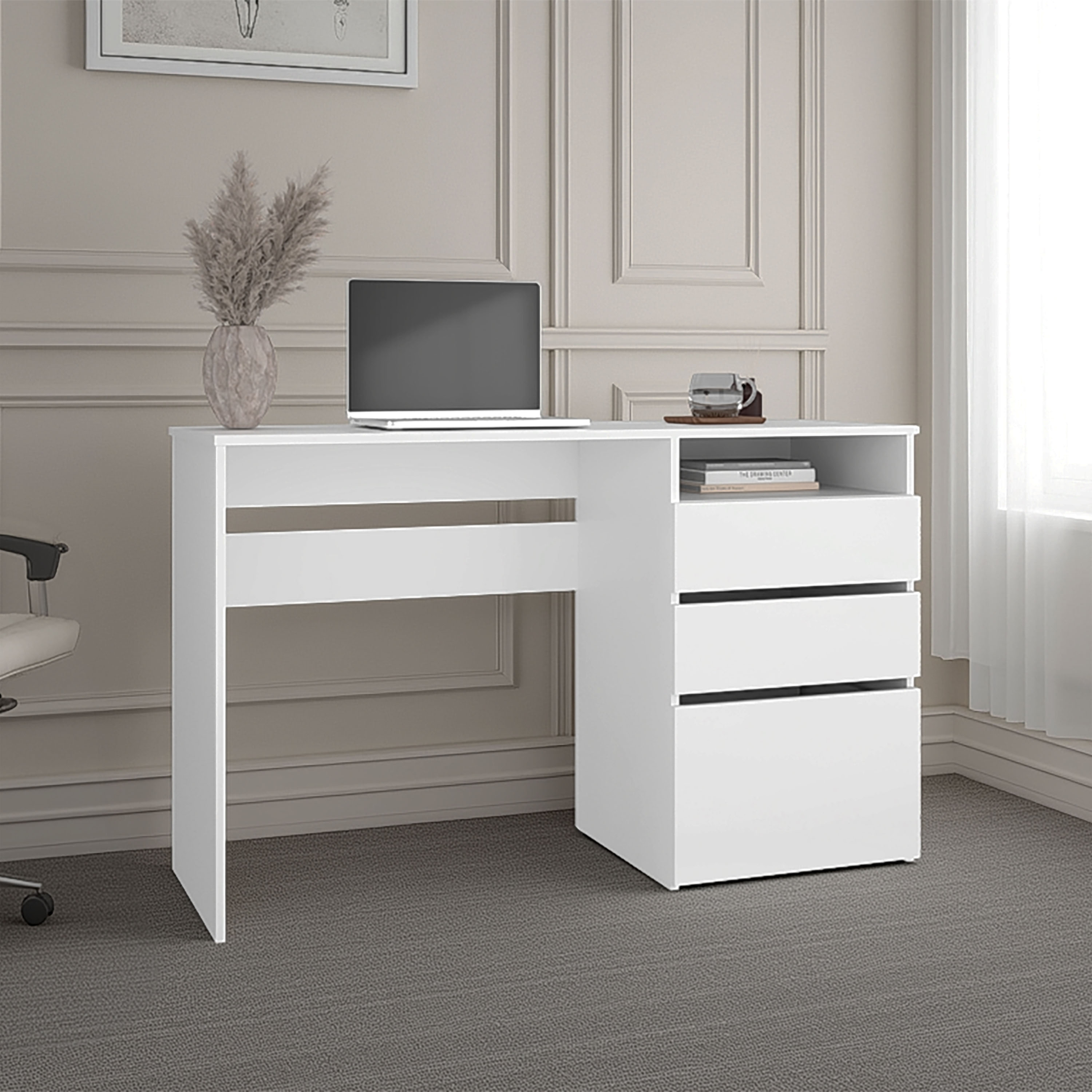 White 3 Drawer Computer Desk - Small Office Desk