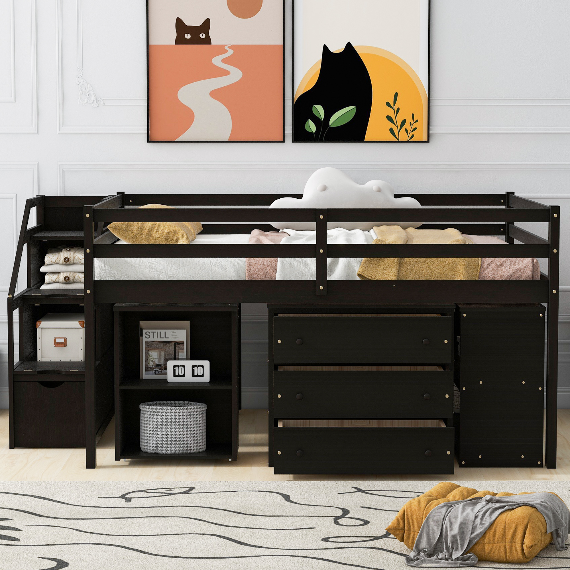 Espresso Loft Bed with Desk - Full Size Storage Bed