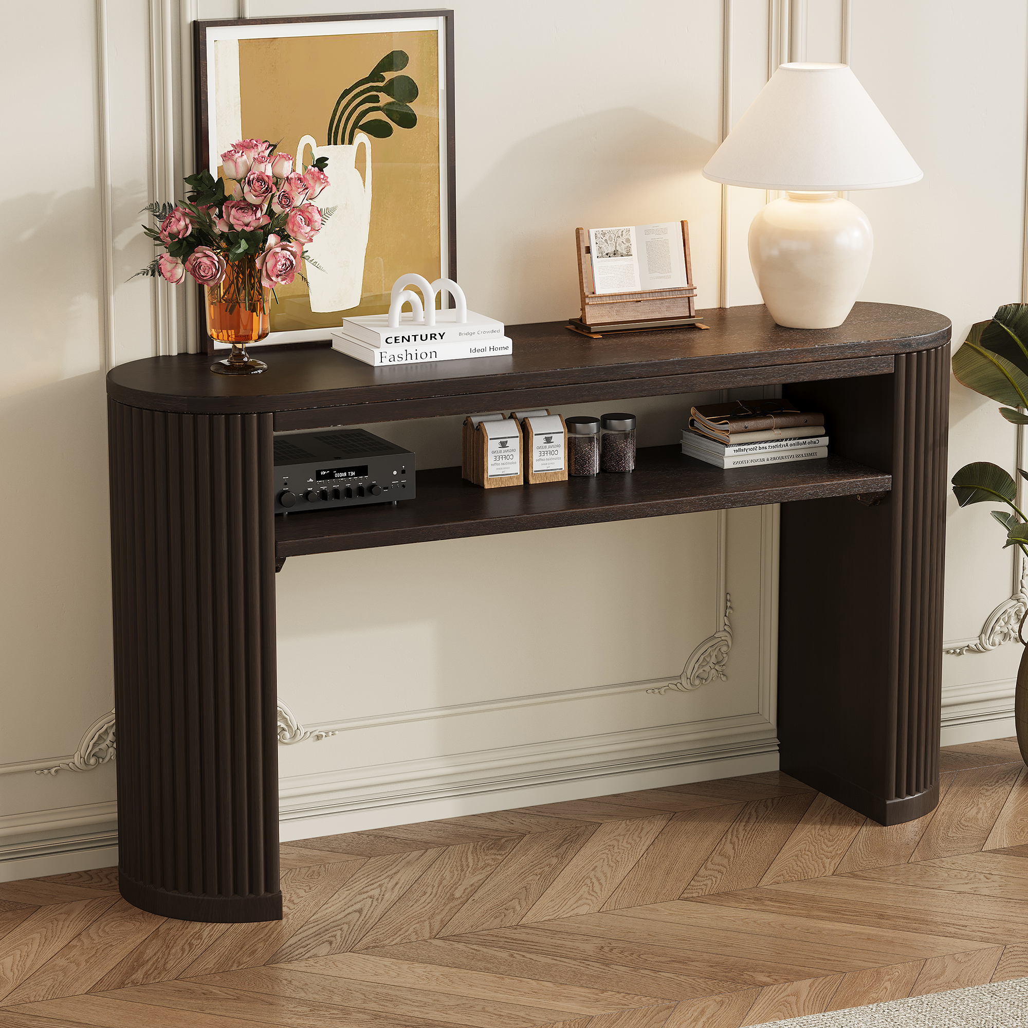 Espresso Solid Wood Console Table - Farmhouse Entryway Table