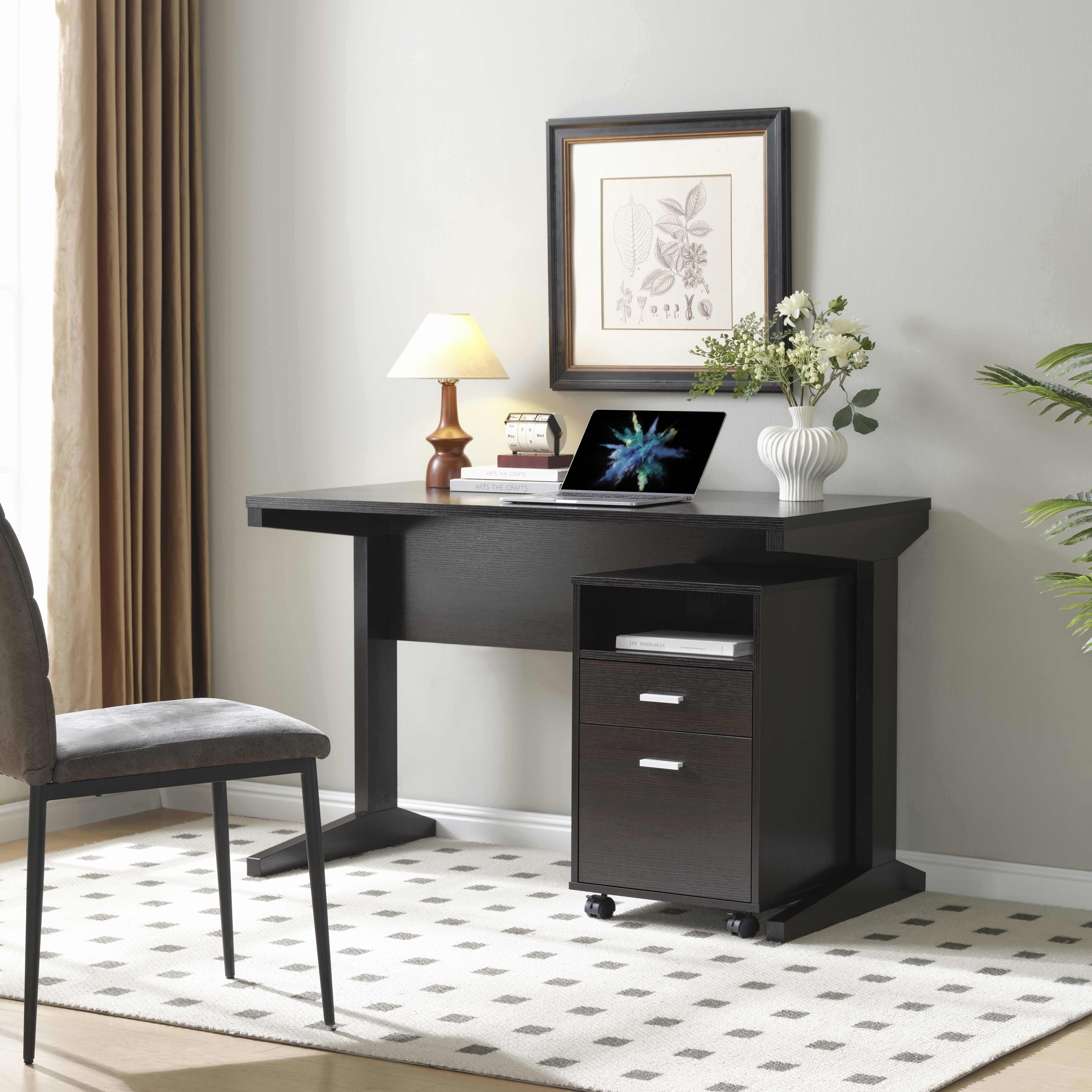 Espresso Office Desk with File Cabinet - 47.25"