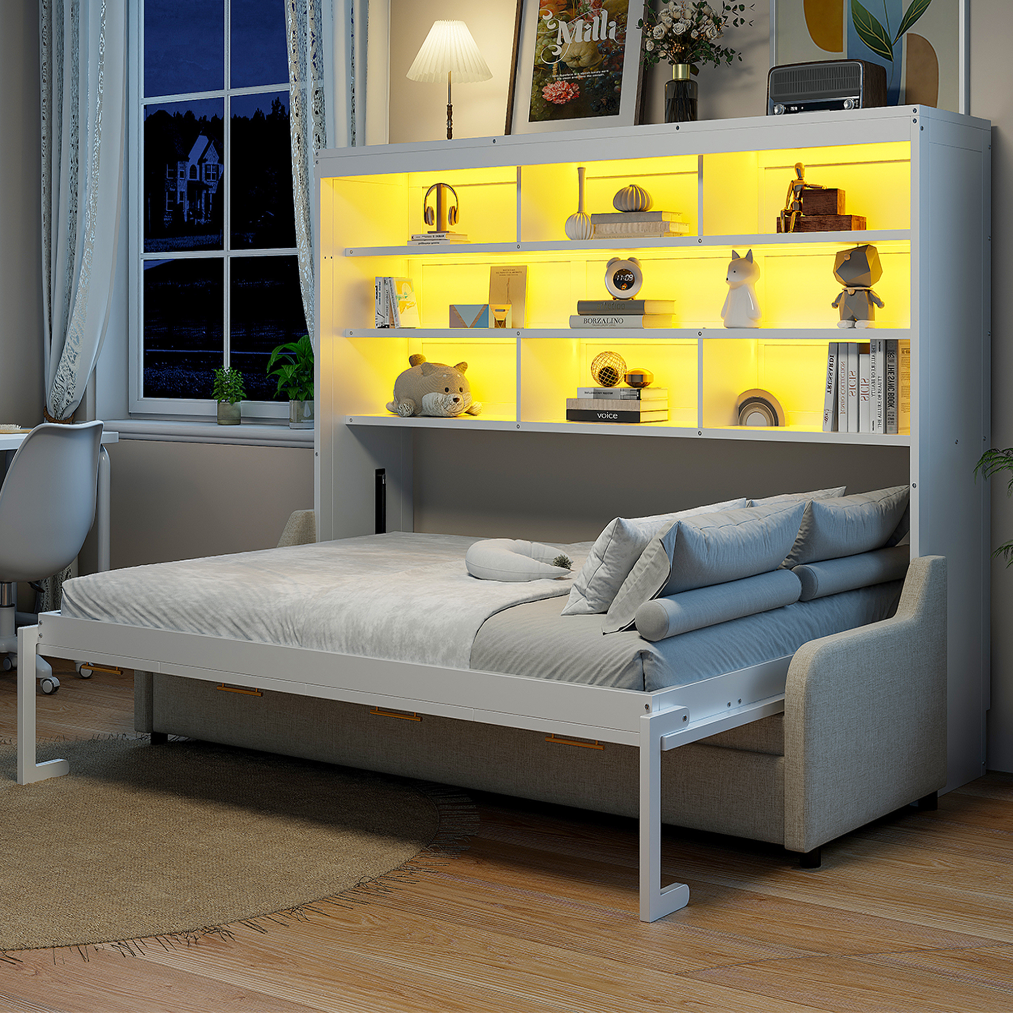 Queen Size Murphy Bed Sofa Bed with Storage