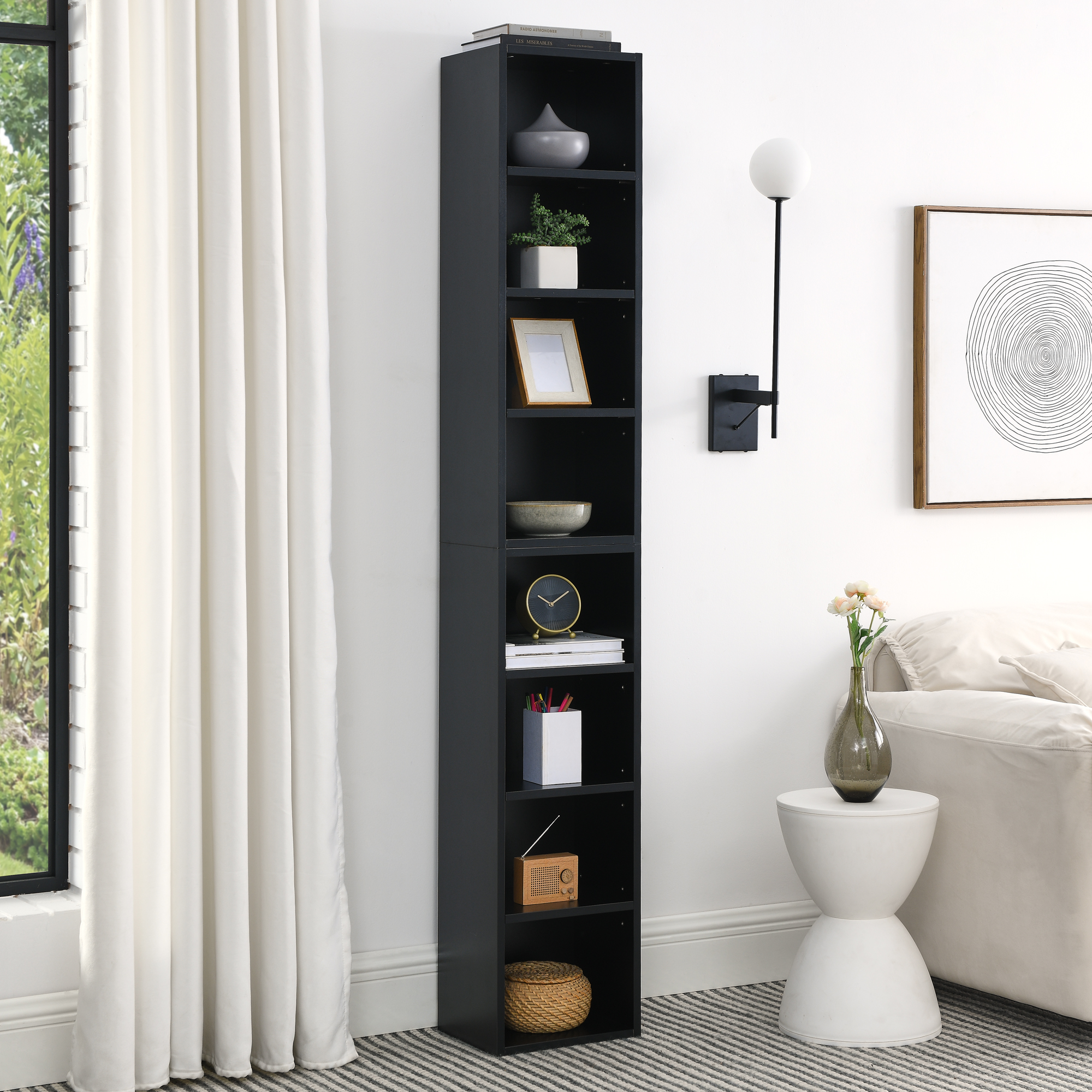 8-Tier Black MDF Media Tower Rack Storage Cabinet