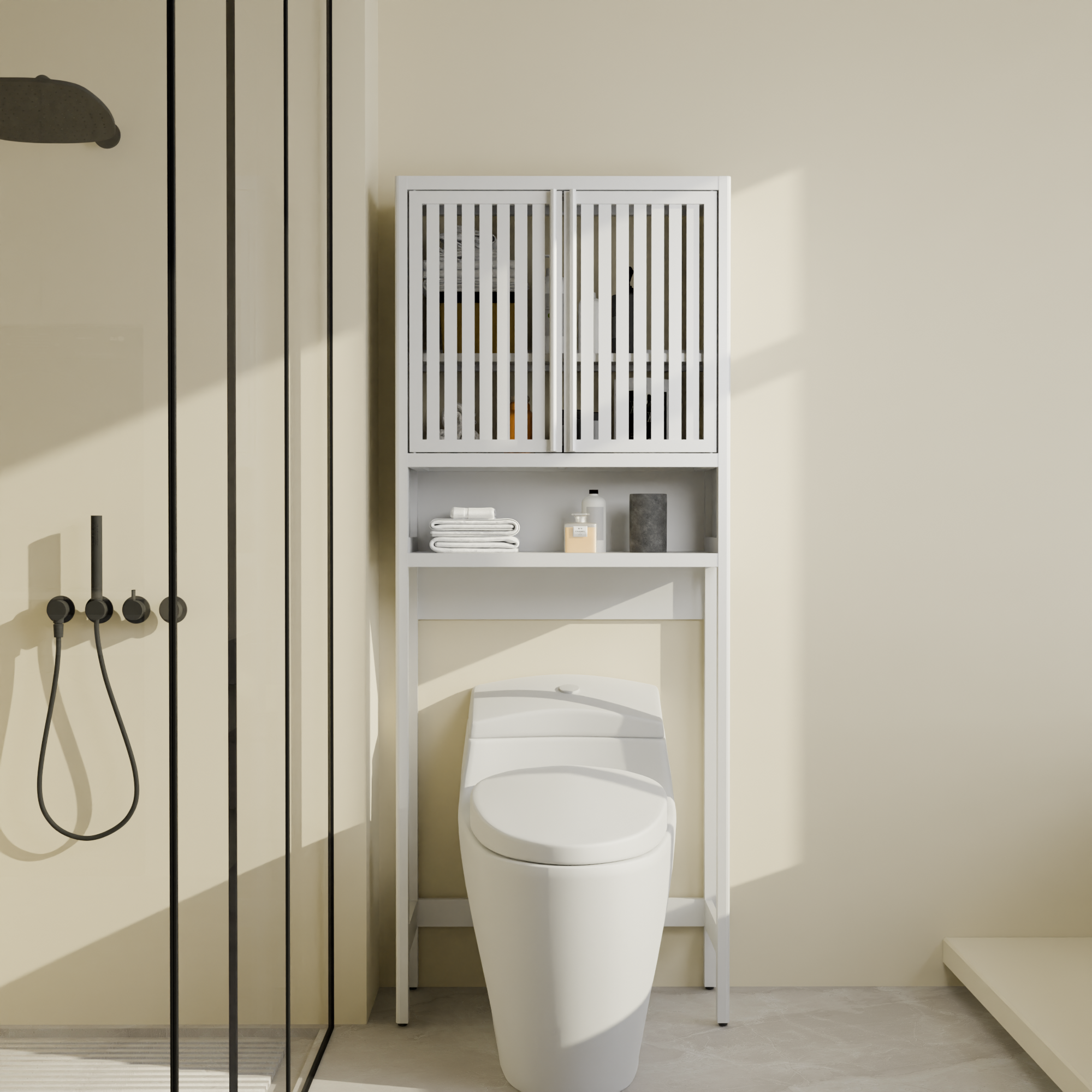 Off White Bamboo Toilet Storage Cabinet
