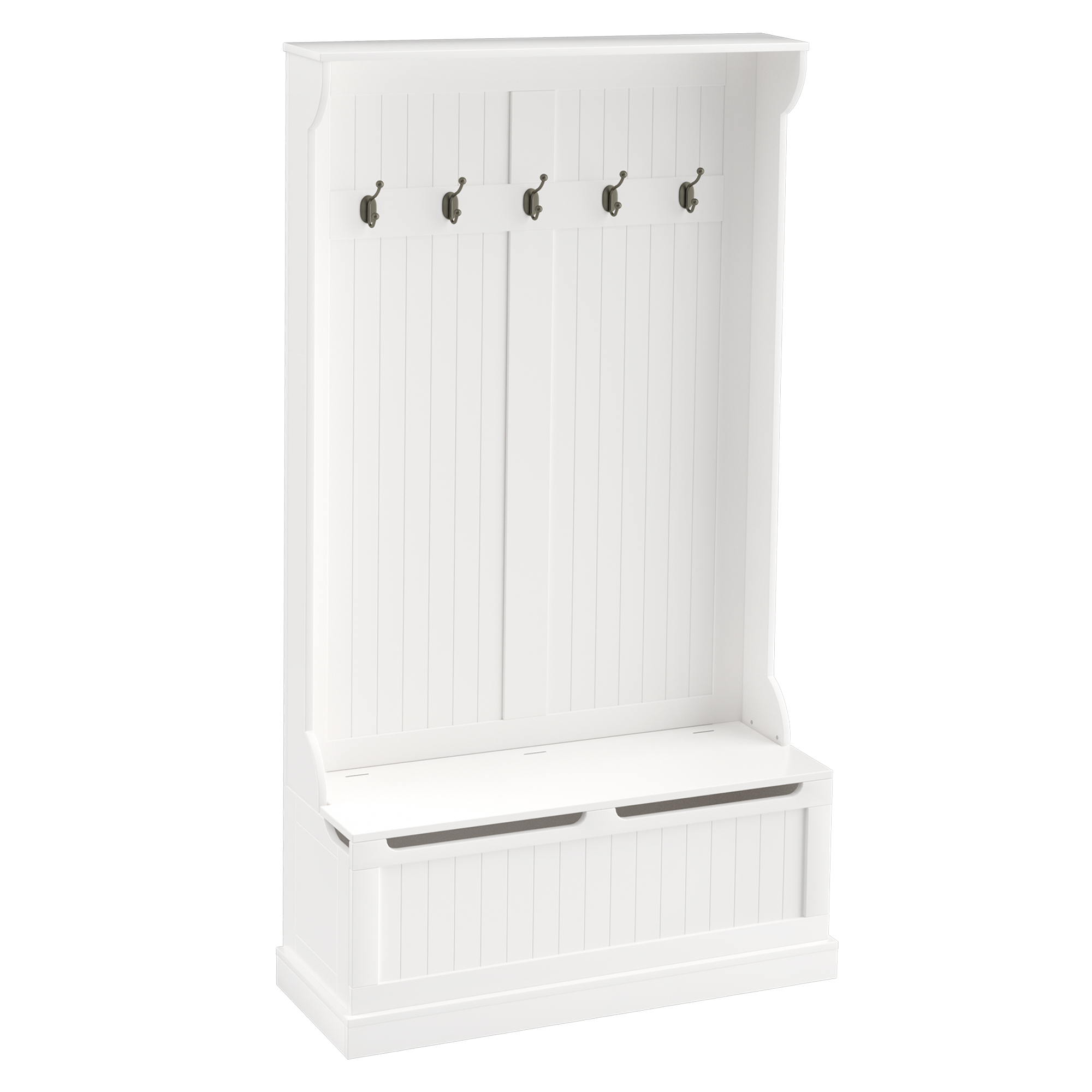 Cream White Hall Tree Bench with Shoe Storage