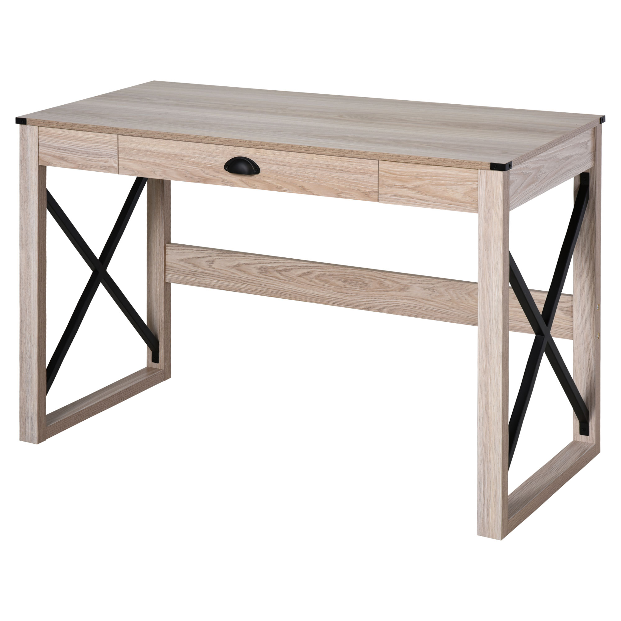 44 Inch Natural Steel Office Desk with Storage Drawer