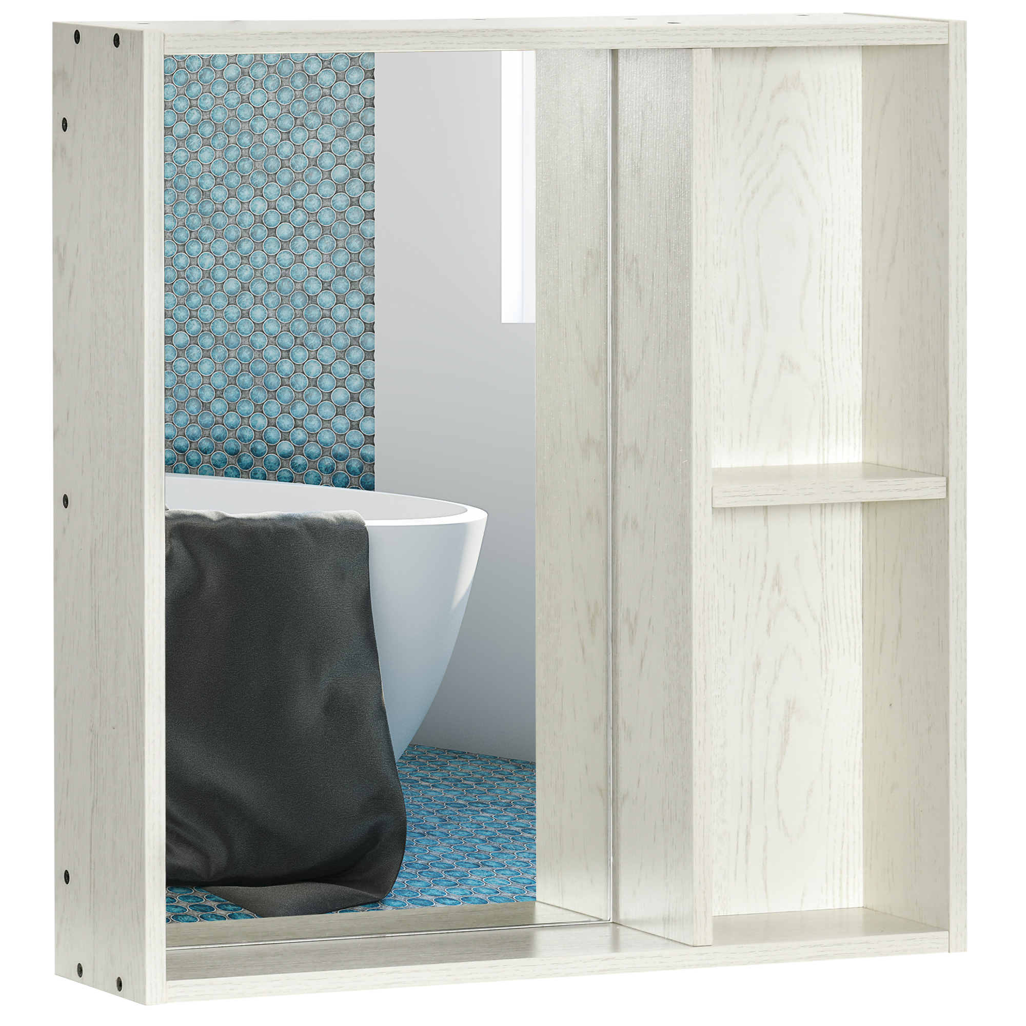 White Wall Mounted Bathroom Cabinet with Mirror and Storage Shelf