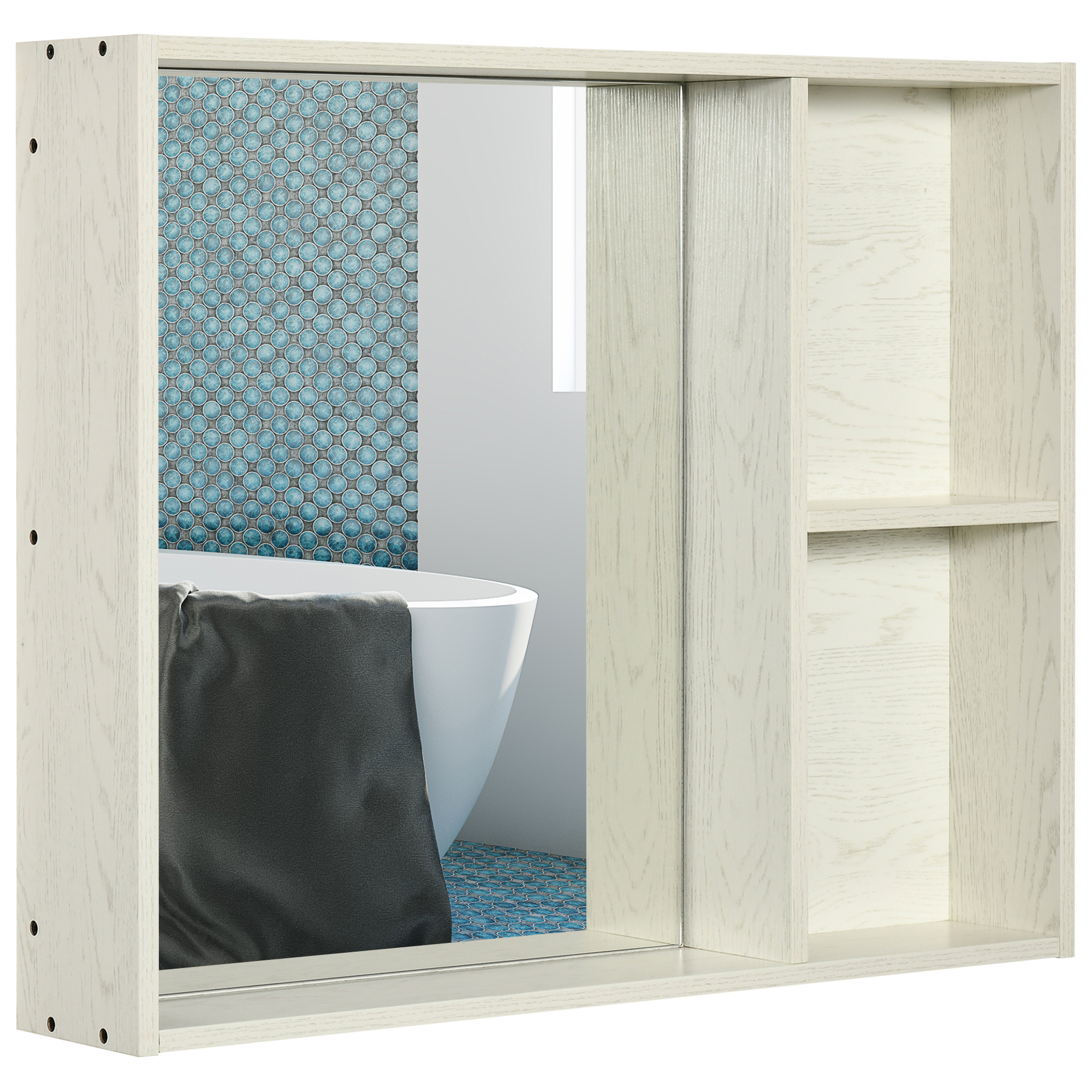 31.5" White MDF Bathroom Medicine Cabinet with Mirror