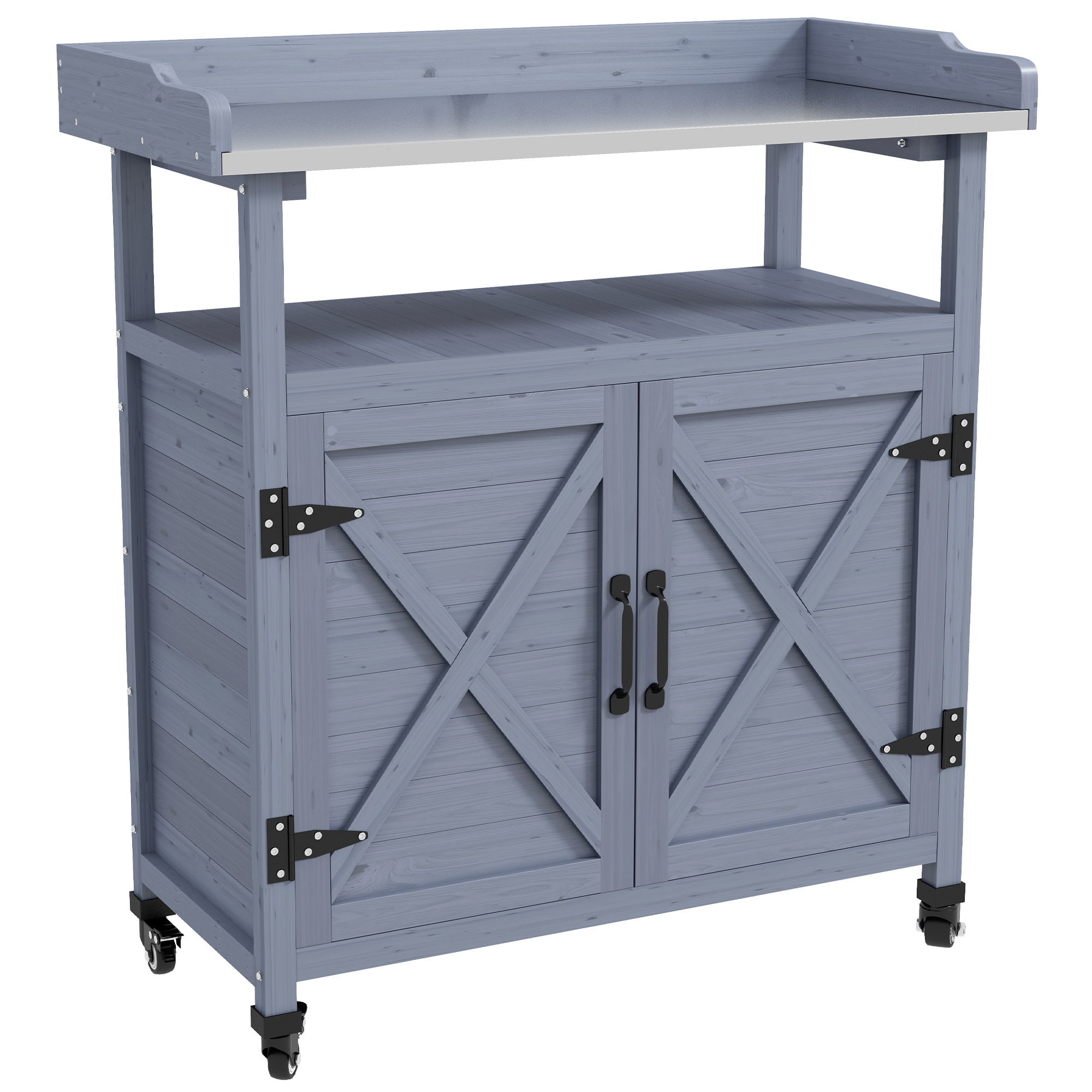 Gray Wooden Potting Bench with Storage - Outdoor Table