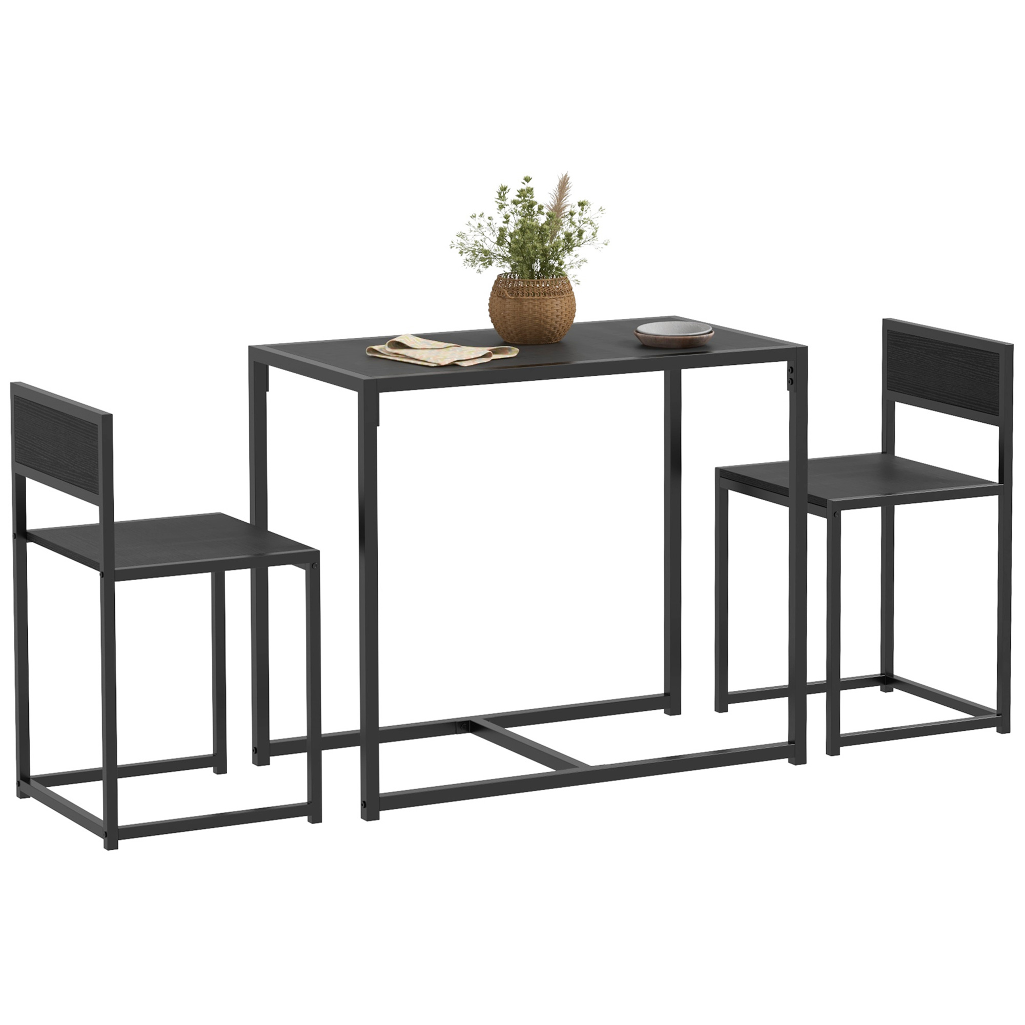 Small Black Dining Table Set for 2 with Stools